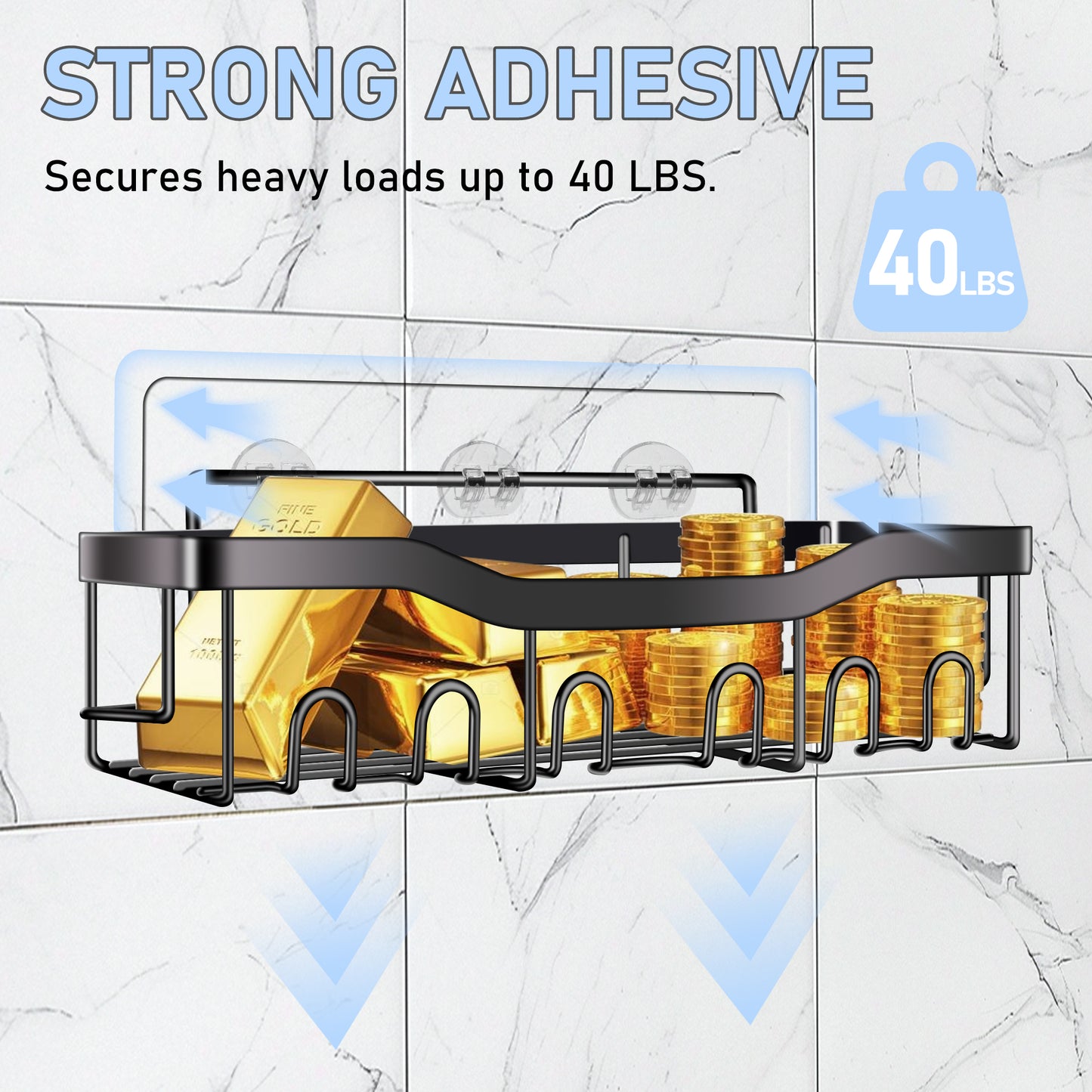 Vaparinckl Shower Caddy, 5 Pack No Drilling Adhesive Bathroom Organizers and Storage, Wall-Mounted Basket Accessories, Black