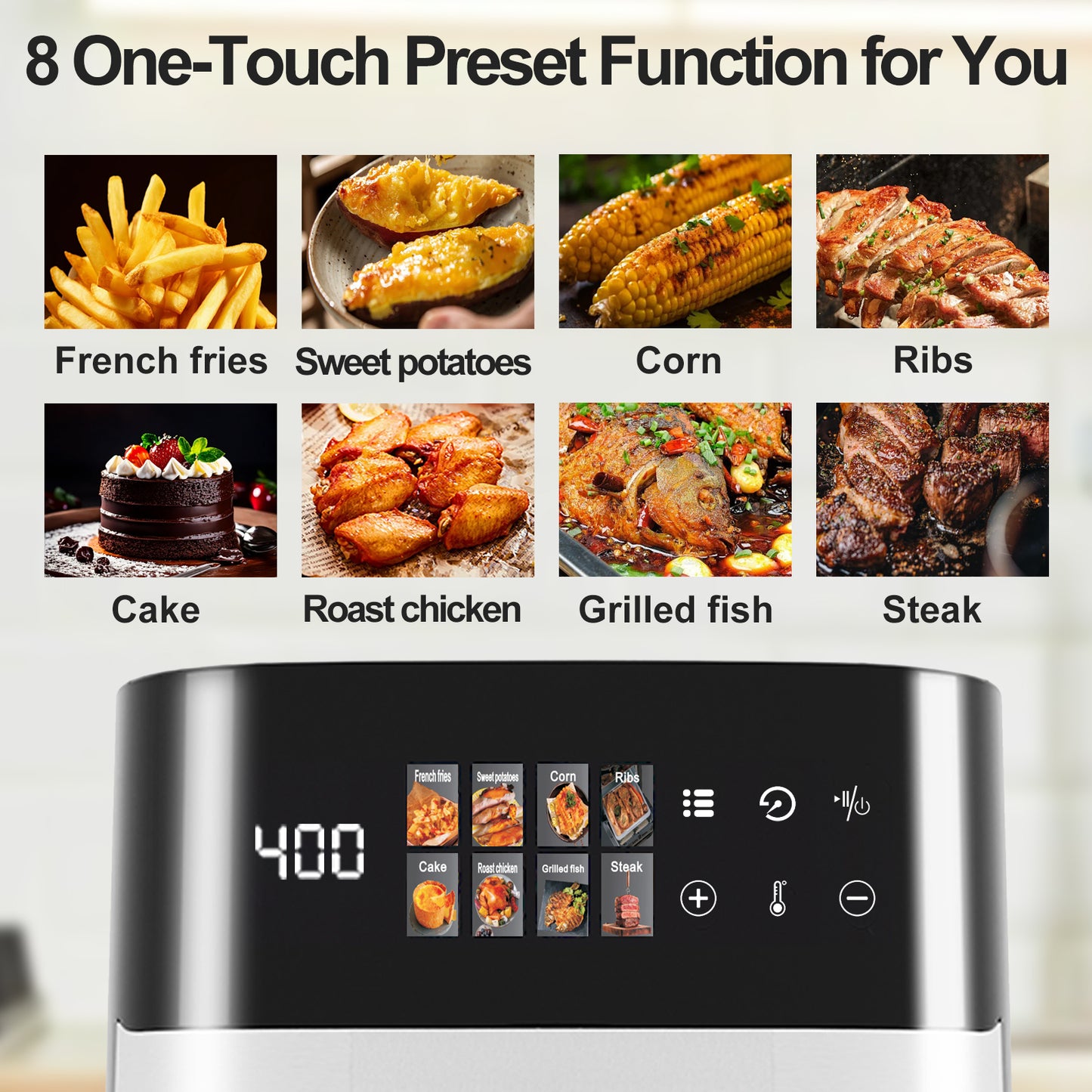 Pentantan 6QT Air Fryer, 8-in-1 Electric Hot Oven with Digital LED Touchscreen, Visible Window, 1500W, Black