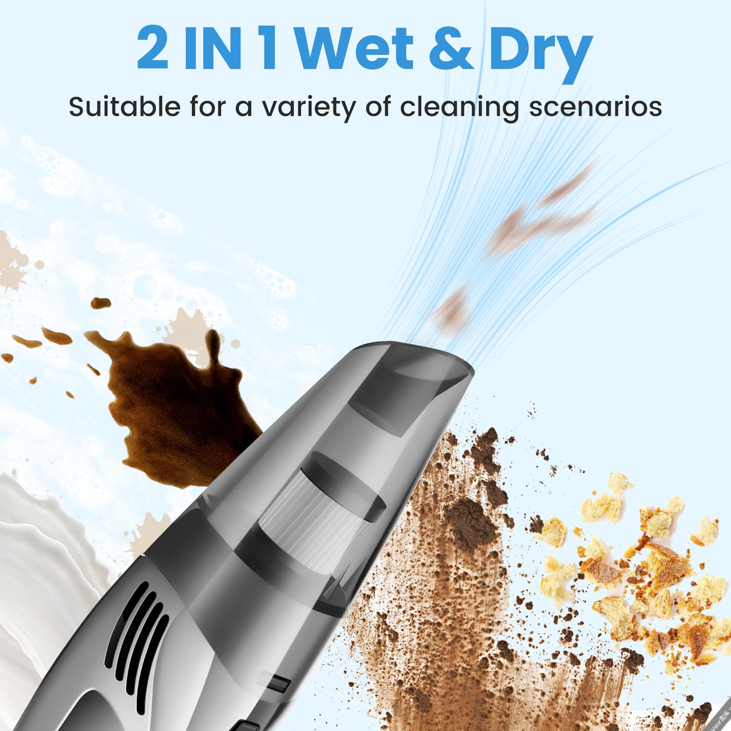 Cordless Handheld Car Vacuum, Portable Vacuum Cleaner, 8KPA Powerful Suction for Car and Pet Hair, Gray