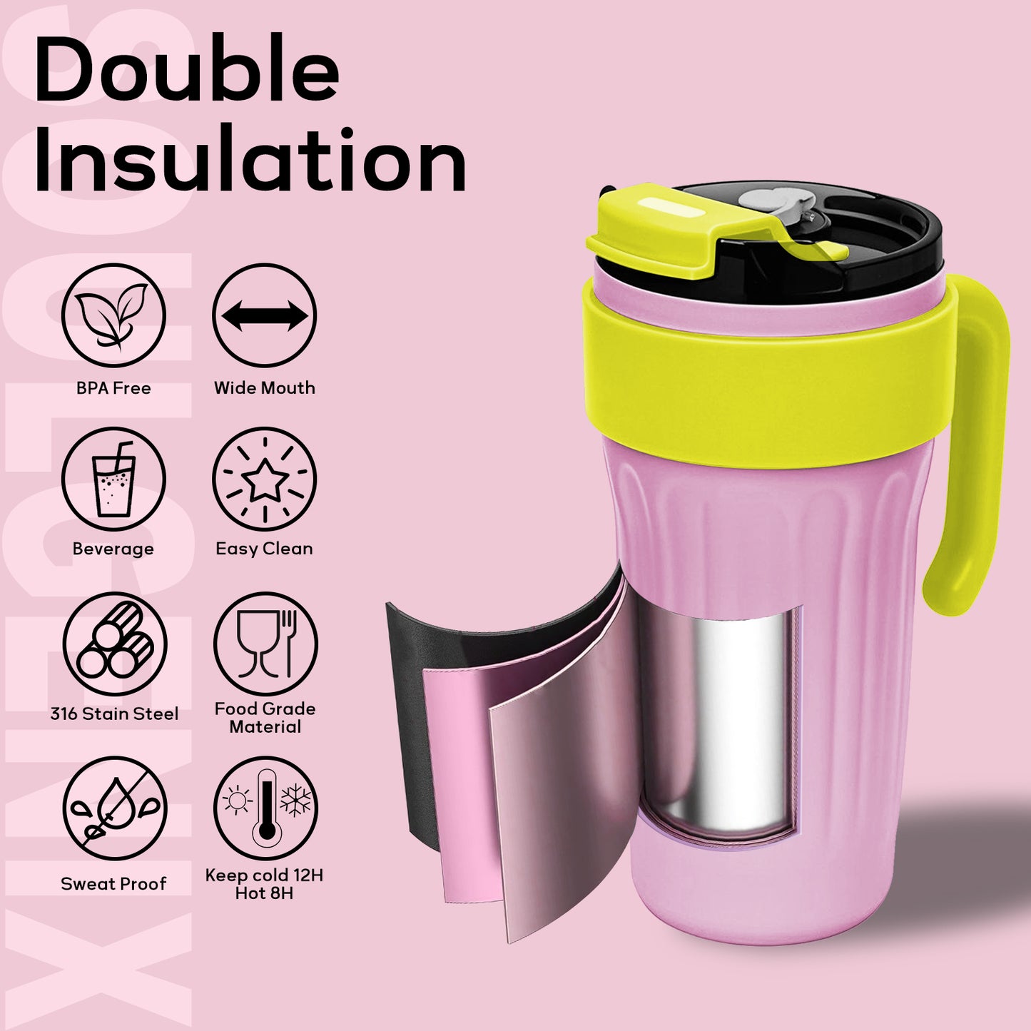 30oz Tumbler, Travel Tumbler with Handle and Straw, Stain Steel Water Bottle