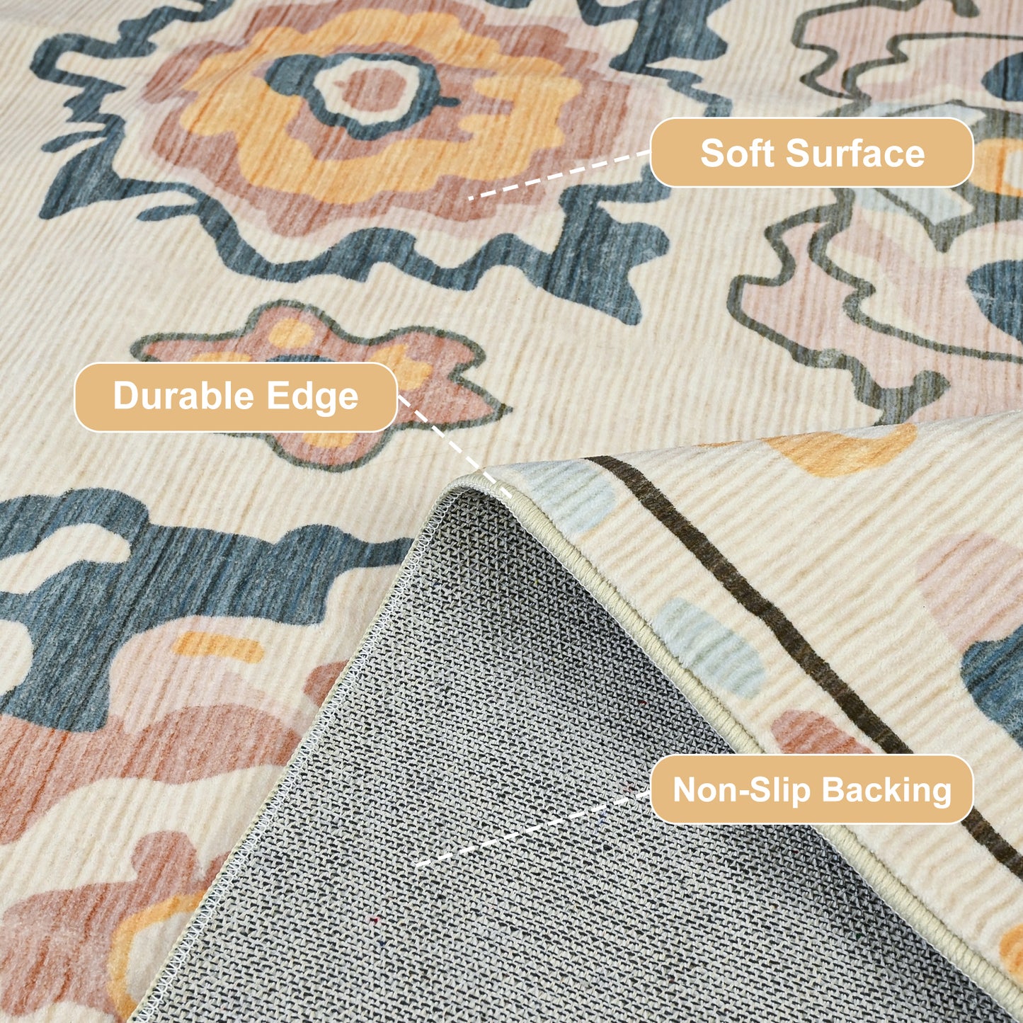 Boho 5'x7' Area Rugs for Living Room, Soft Machine Washable Rug, Neutral Moroccan Design for Bedroom, Dining Room, Playroom