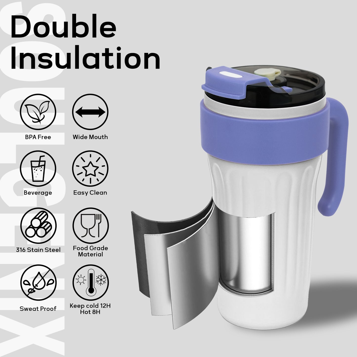 30oz Tumbler, Travel Tumbler with Handle and Straw, Stain Steel Water Bottle