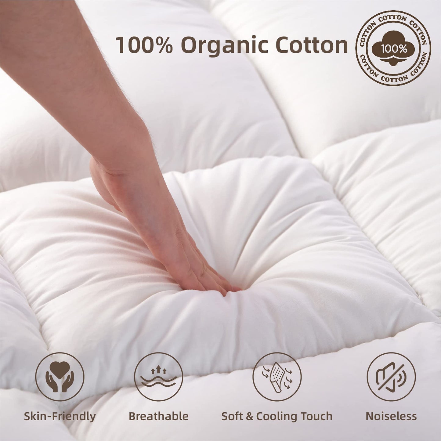 Queen Mattress Topper, Cooling Mattress Pad, 400Tc Extra Thick Cotton Mattress Cover, Fluffy Pillow Top with Snow Down Alternative Mattress Protector, 8-21" Deep Pocket, Bed Comfort