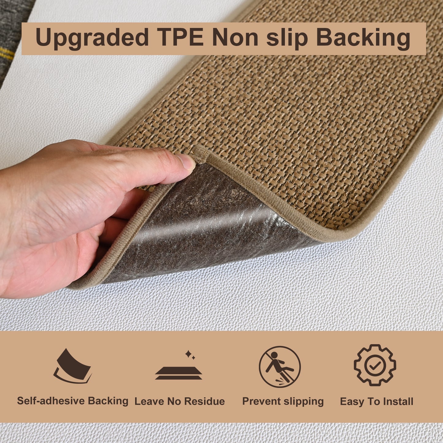 Pentantan Stair Treads for Wooden Steps, 15 Pack 8"x30" Non-Slip Stair Treads, Indoor Machine Washable Stair Runners for Elders and Pets, Beige