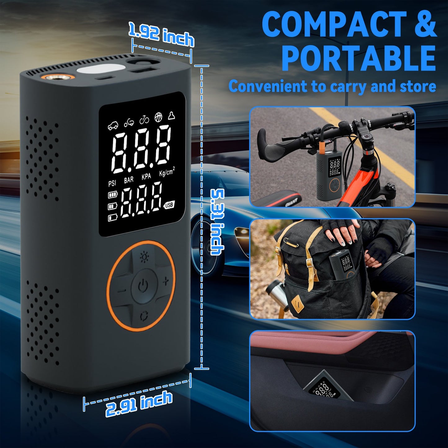 Pentantan Portable Tire Inflator, 150 PSI Cordless Air Compressor, Digital Pressure Gauge Air Pump with Automatic Shutoff & 3 Modes LED Light for Car, Motorcycles, Bicycles, Balls