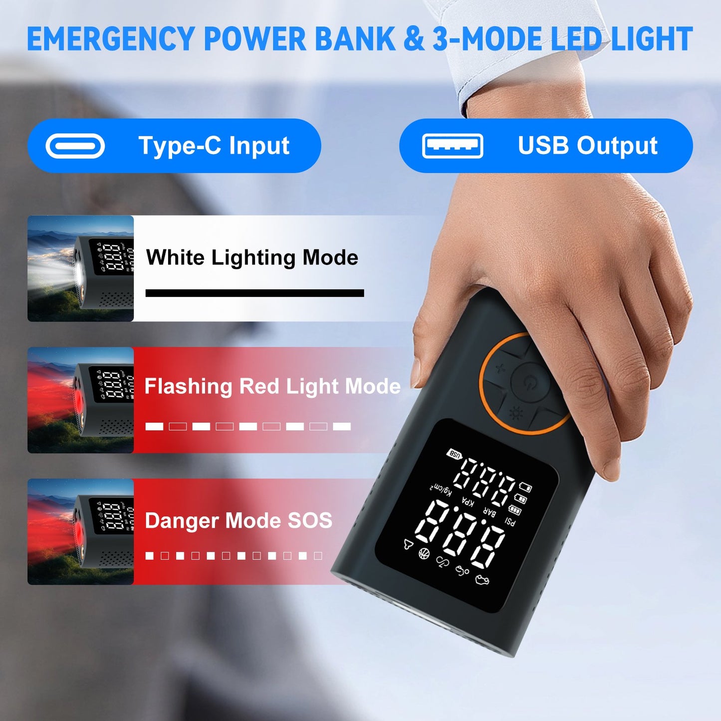 Pentantan Portable Tire Inflator, 150 PSI Cordless Air Compressor, Digital Pressure Gauge Air Pump with Automatic Shutoff & 3 Modes LED Light for Car, Motorcycles, Bicycles, Balls