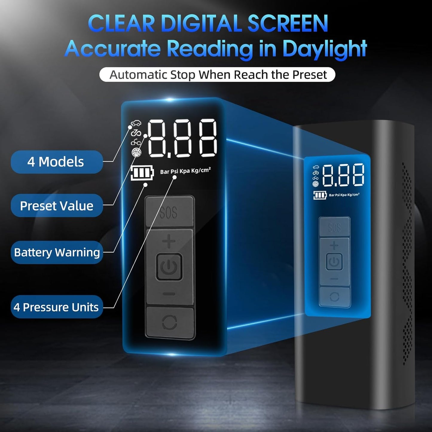 Lieucyst Portable Tire Inflator Air Compressor, Air Pump with 12000mAh Battery, 12V Dual Power