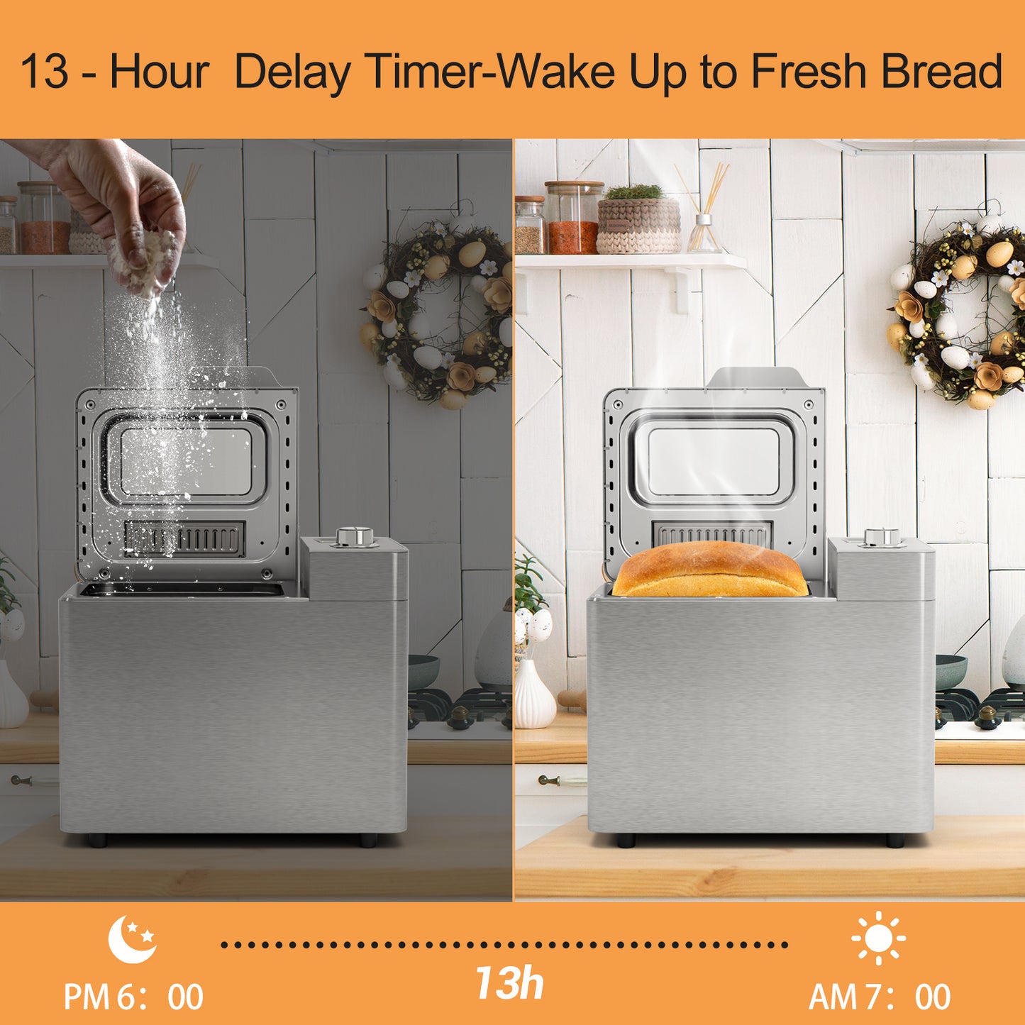 Bluebow 25-in-1 Bread Maker, 2LB Bread Machine with Auto Fruit/Nut Dispenser, Gluten-Free Setting, Keep Warm&13H Delay Timer, Stainless Steel