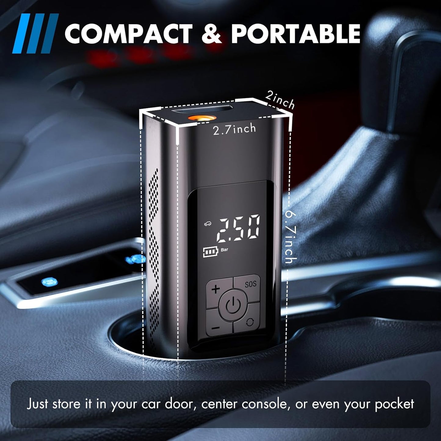 Tire Inflator Portable Air Compressor, 150psi Cordless Air Pump for Car Tires with 7500mAh Battery, Digital Pressure Gauge, Automatic Shutoff