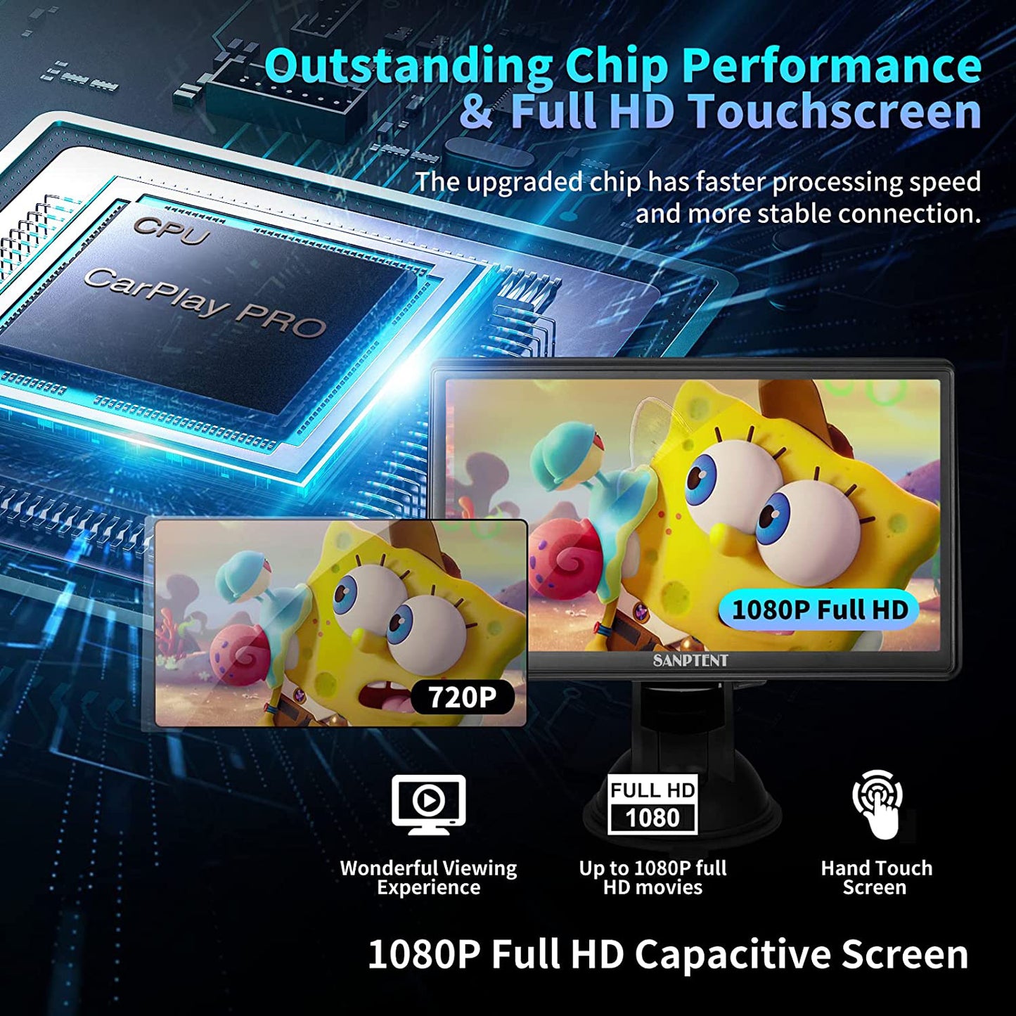 Lieucyst Portable Wireless Car Stereo, 7 inch Full HD Touchscreen, Apple CarPlay & Android Auto, New