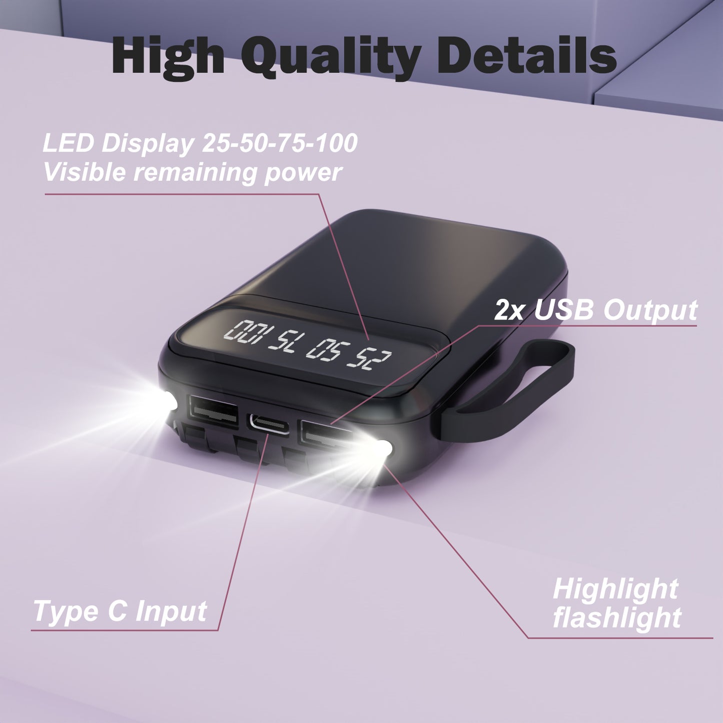 SANPTENT 10000mAh Power Bank Portable Charger with Cables, USB Battery Pack Compatible for iPhone & Android Cell Phones, Black