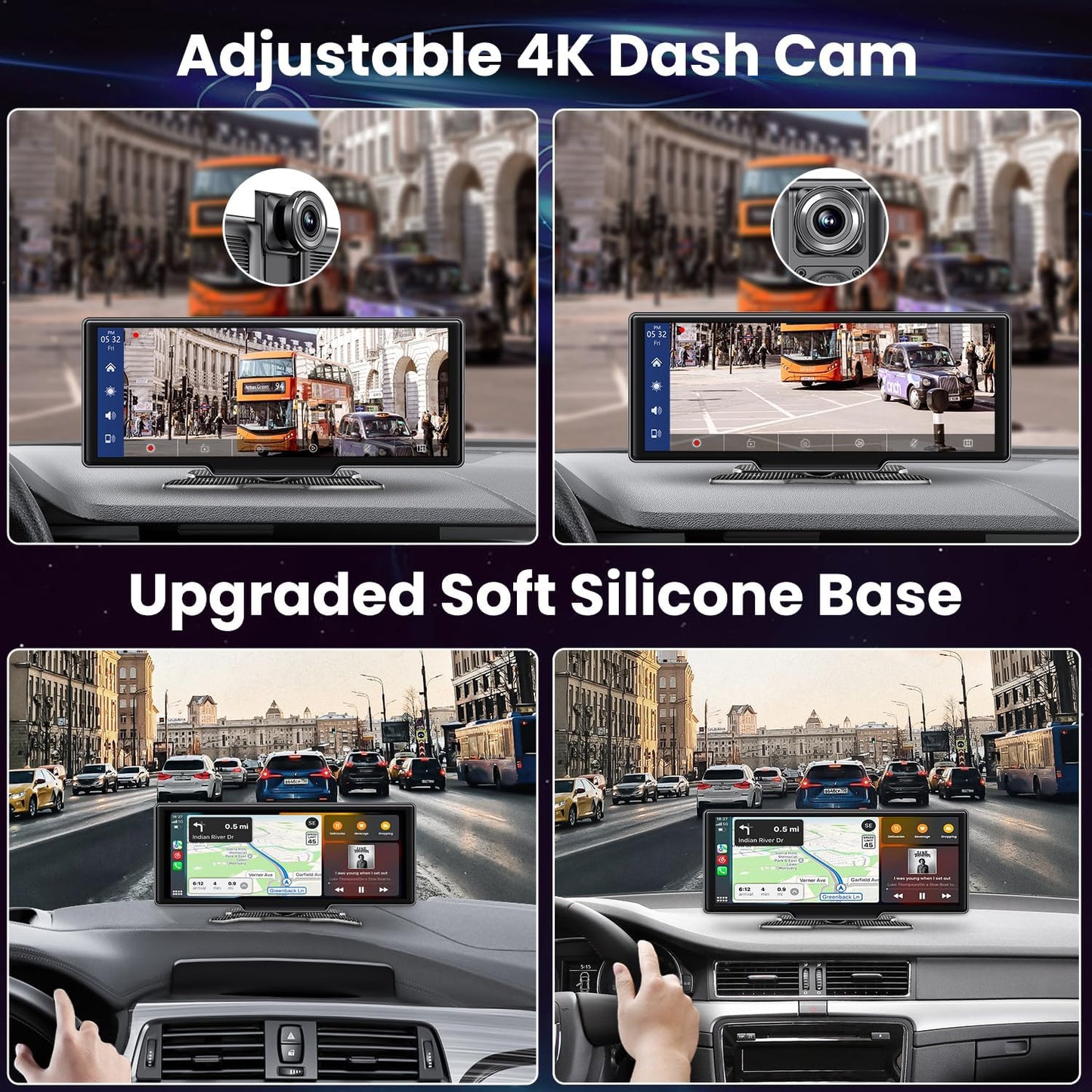 Lieucyst Portable Car Stereo Wireless Apple CarPlay, 10.26" FHD Car Touch Sereen Radio, Android Auto, 2.5K Dash Cam Loop Recording, Backup Camera, Bluetooth, Mirror Link, Car Audio Receivers Drivemate