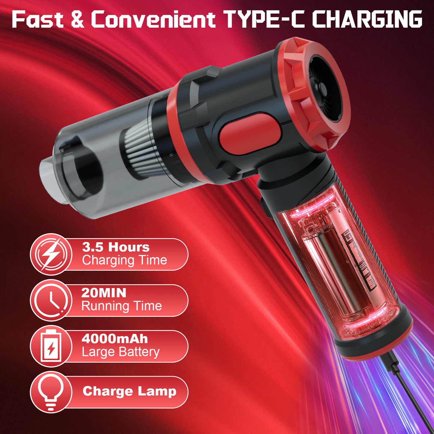 Handheld Car Vacuum Cleaner, 12000PA High Power Cordless Vacuum Cleaner & Air Duster, Portable Mini Vacuum for Car, Home, Office