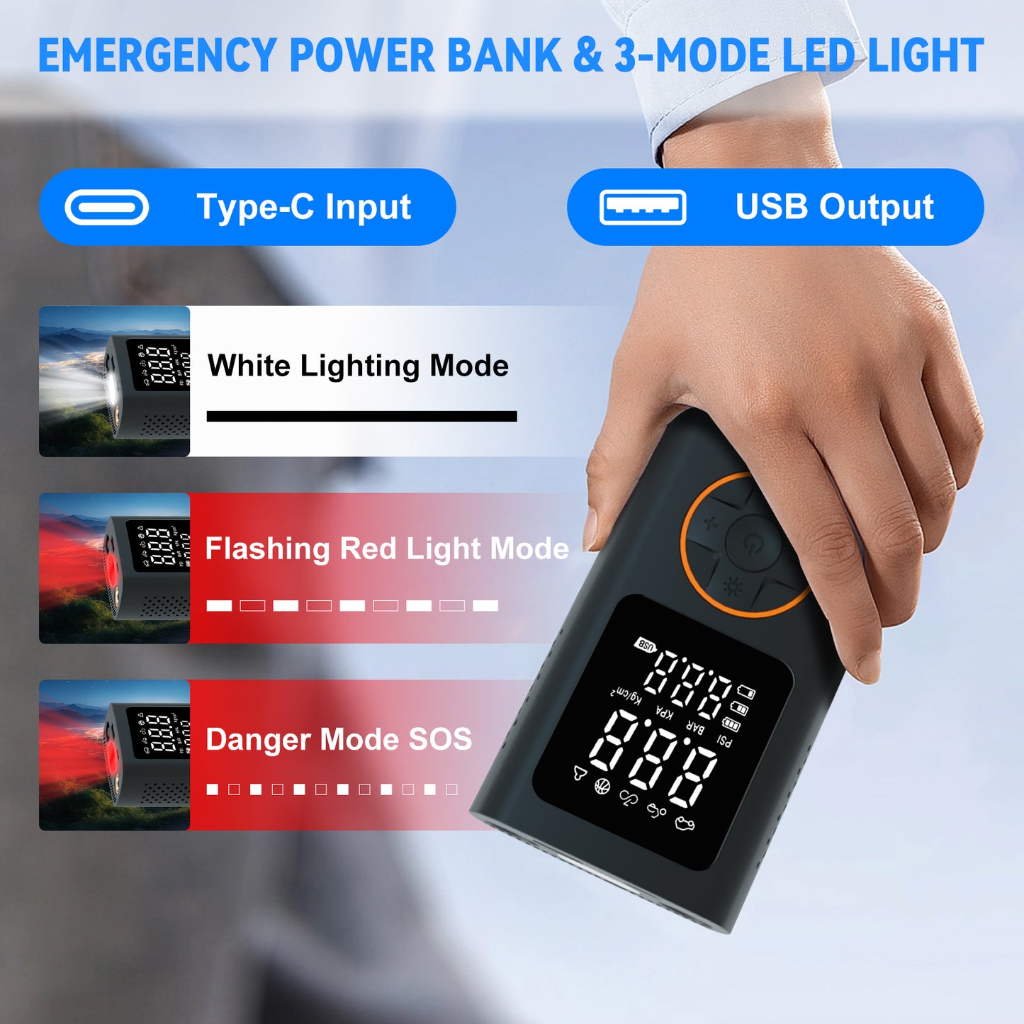 Pentantan Portable Tire Inflator, 150 PSI Cordless Air Compressor, Digital Pressure Gauge Air Pump with Automatic Shutoff & 3 Modes LED Light for Car, Motorcycles, Bicycles, Balls