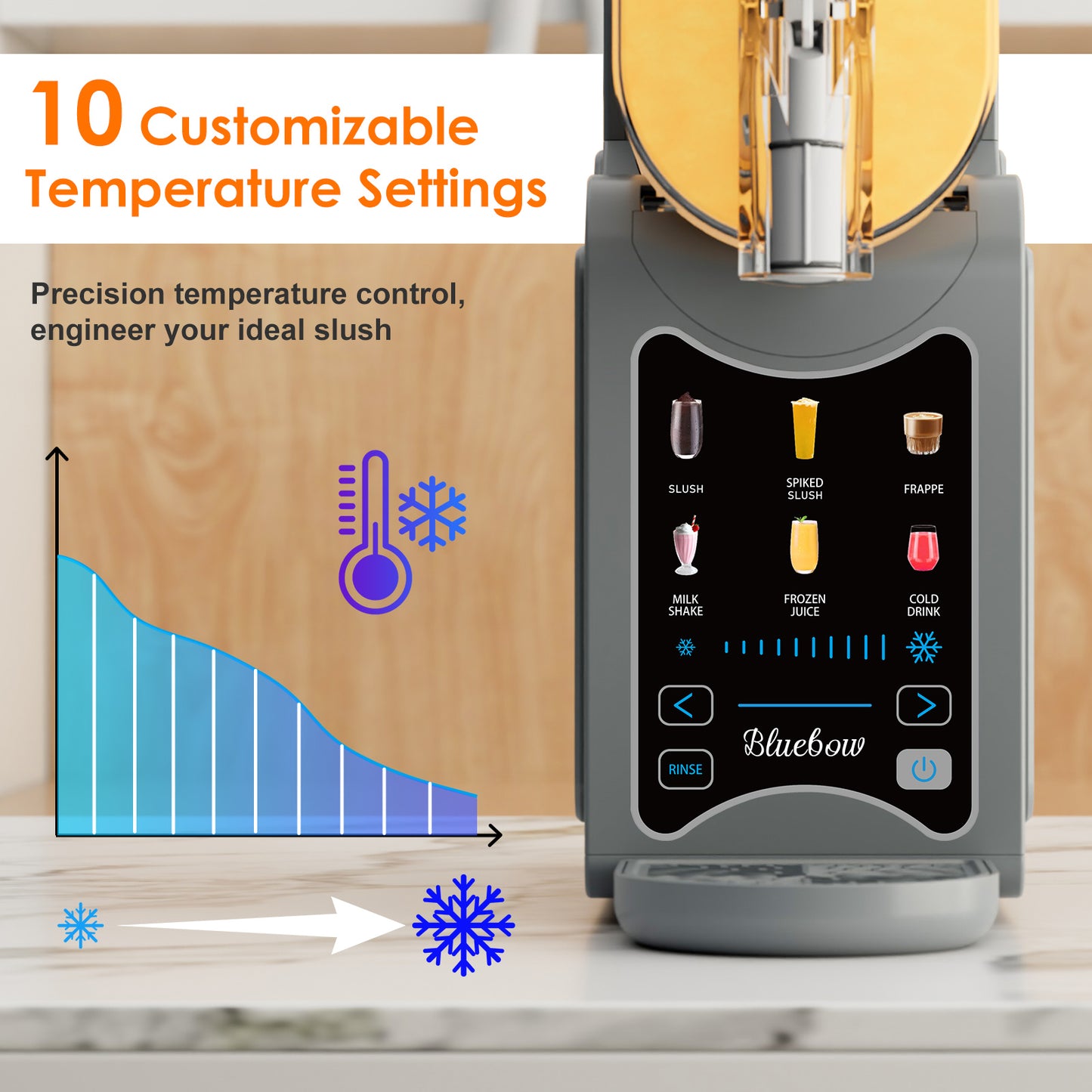 Bluebow Slushie Machine for Home, 88oz Vessel Slushy Maker with 6 Preset Programs, No Ice Needed, Frozen Drink Maker for Slush, Smoothie, Frappe, Milkshakes and More