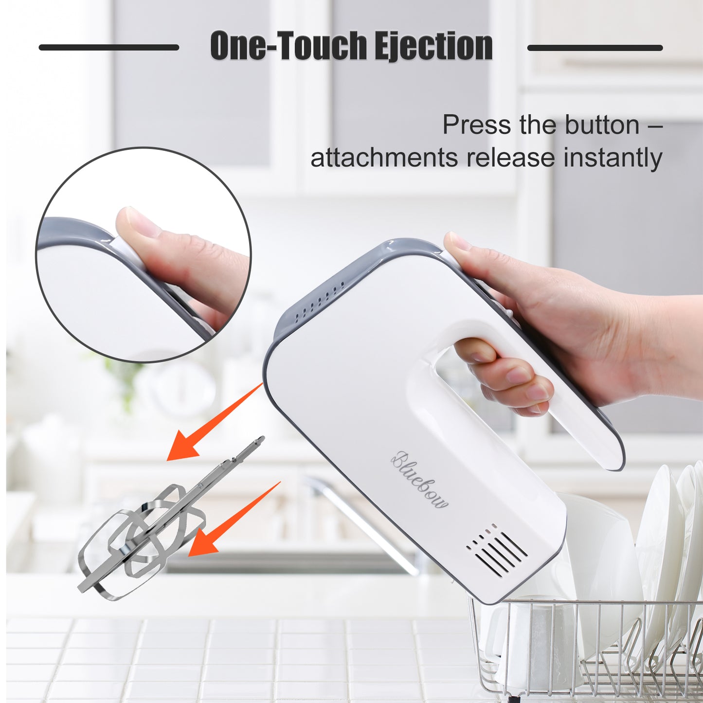 Bluebow 5-Speed Electric Hand Mixer, Handheld Mixer for Baking & Cooking, Kitchen Food Mixer with 2 Dough Hooks, 2 Whisks(Black)