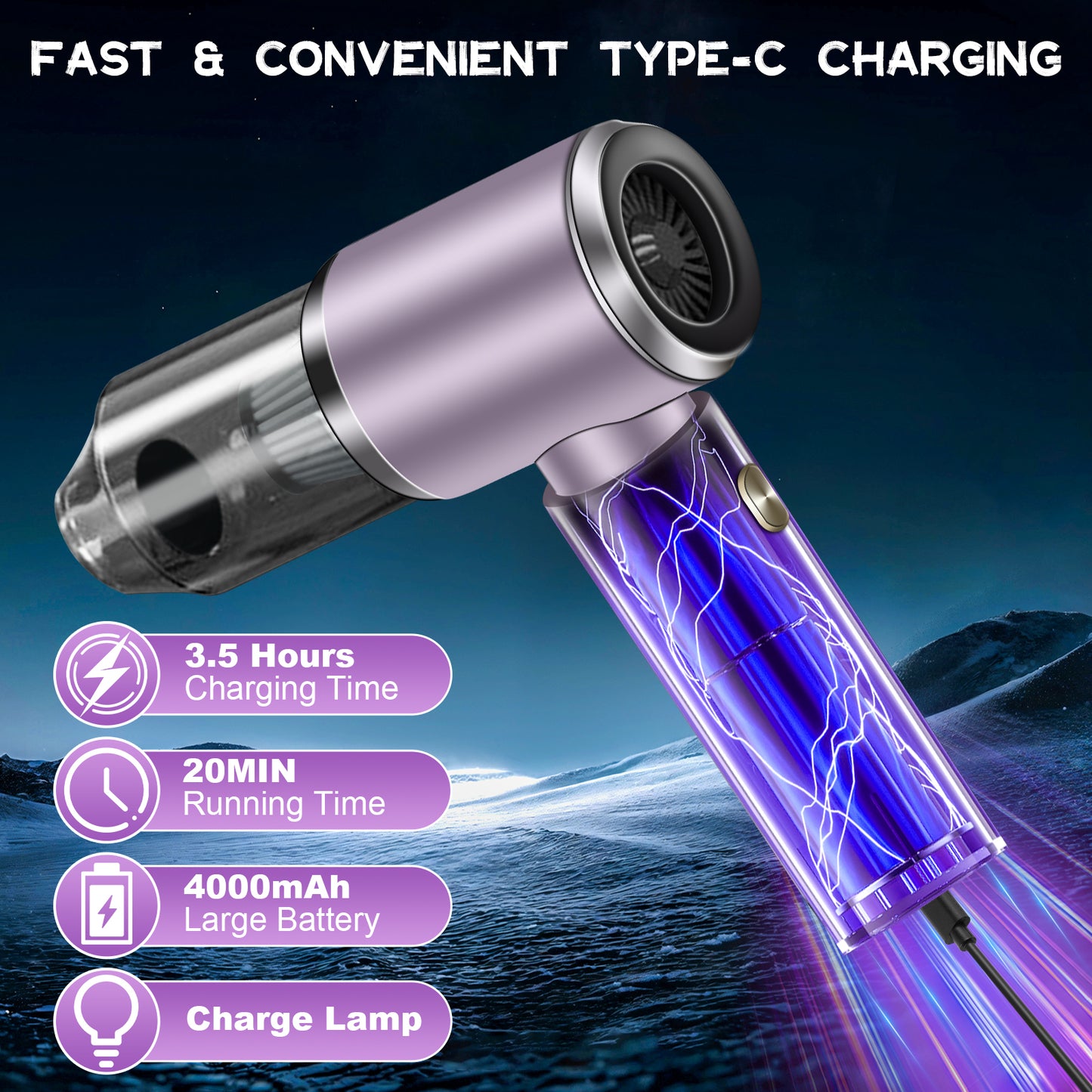 Pentantan Cordless Handheld Vacuum Cleaner, 12000PA Powerful Sutions Car Vacuum, 2 Adjustable Speeds Lightweight Mini Vacuum for Car, Keyboard, Home, Purple