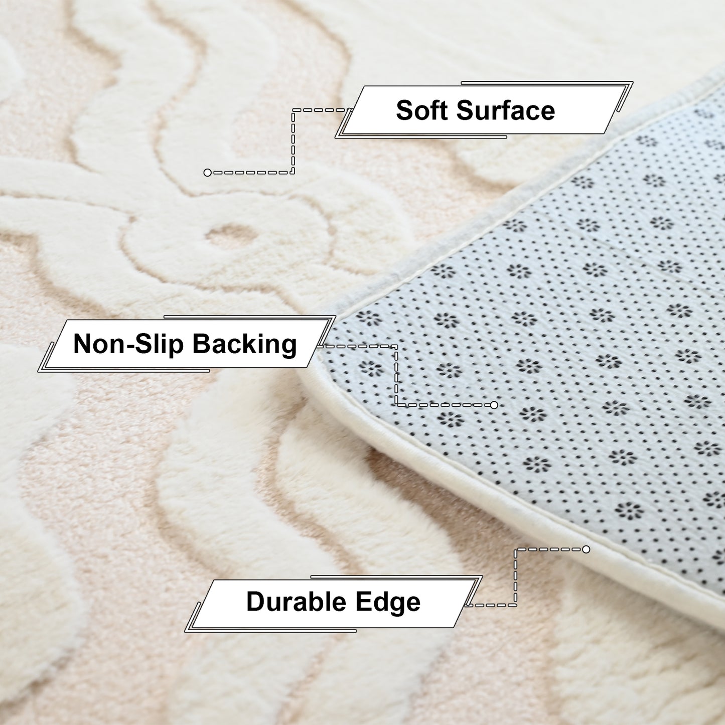 5ft x 8ft Shaggy Area Rugs for Bedroom, Modern Geometric Fluffy Living Room Carpet, Beige & White