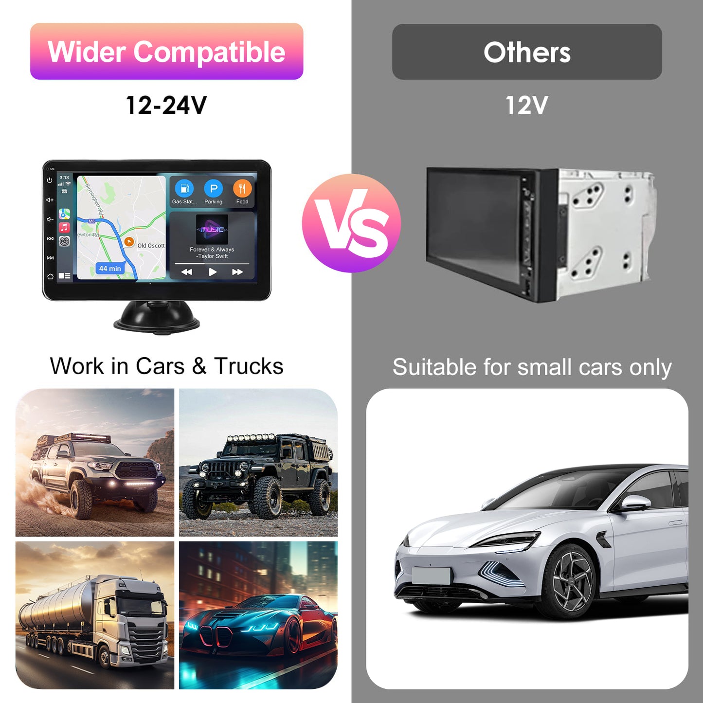 Pentantan Wireless 7” Touchscreen Portable Car Stereo with Apple CarPlay and Android Auto