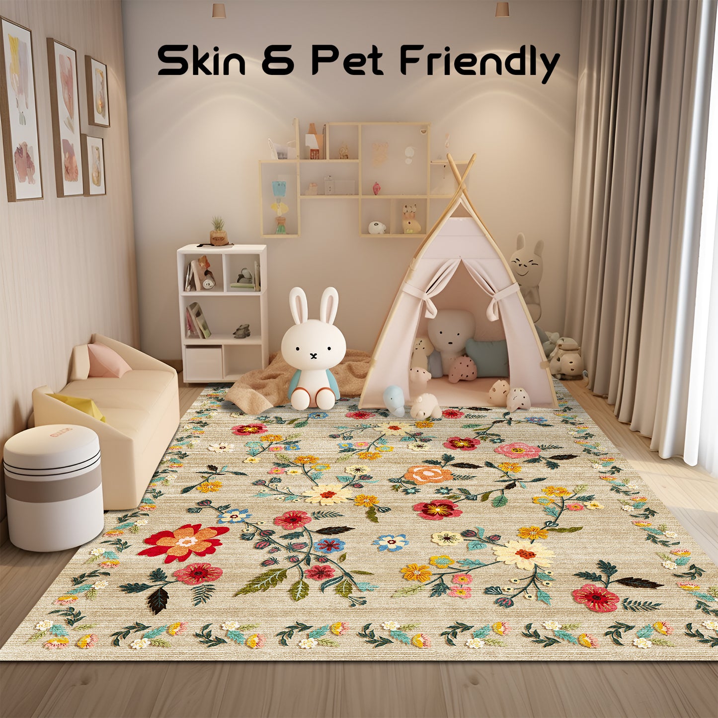 Pentantan 6'x9' Floral Area Rugs, Machine Washable Rug for Living Room- Soft Indoor Carpet, Low Pile for Bedroom, Dining Room, Playroom, Office