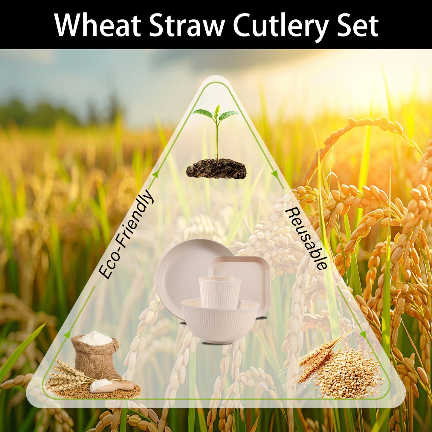 Wheat Straw Dinnerware Sets, 48 Pcs Unbreakable Dinnerware Sets for 4, Microwave Dishwasher Safe