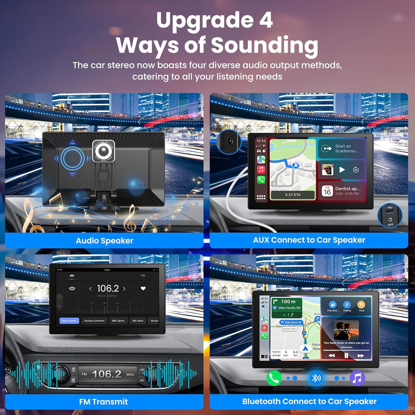 Lieucyst Portable Car Stereo, 9 Inch Wireless CarTouch Screen Apple Carplay and Android Auto with 2.5K Dash Cam, 1080P Backup Camera, Car Audio Receiver with Mirror Link/GPS Navigation/FM/Bluetooth