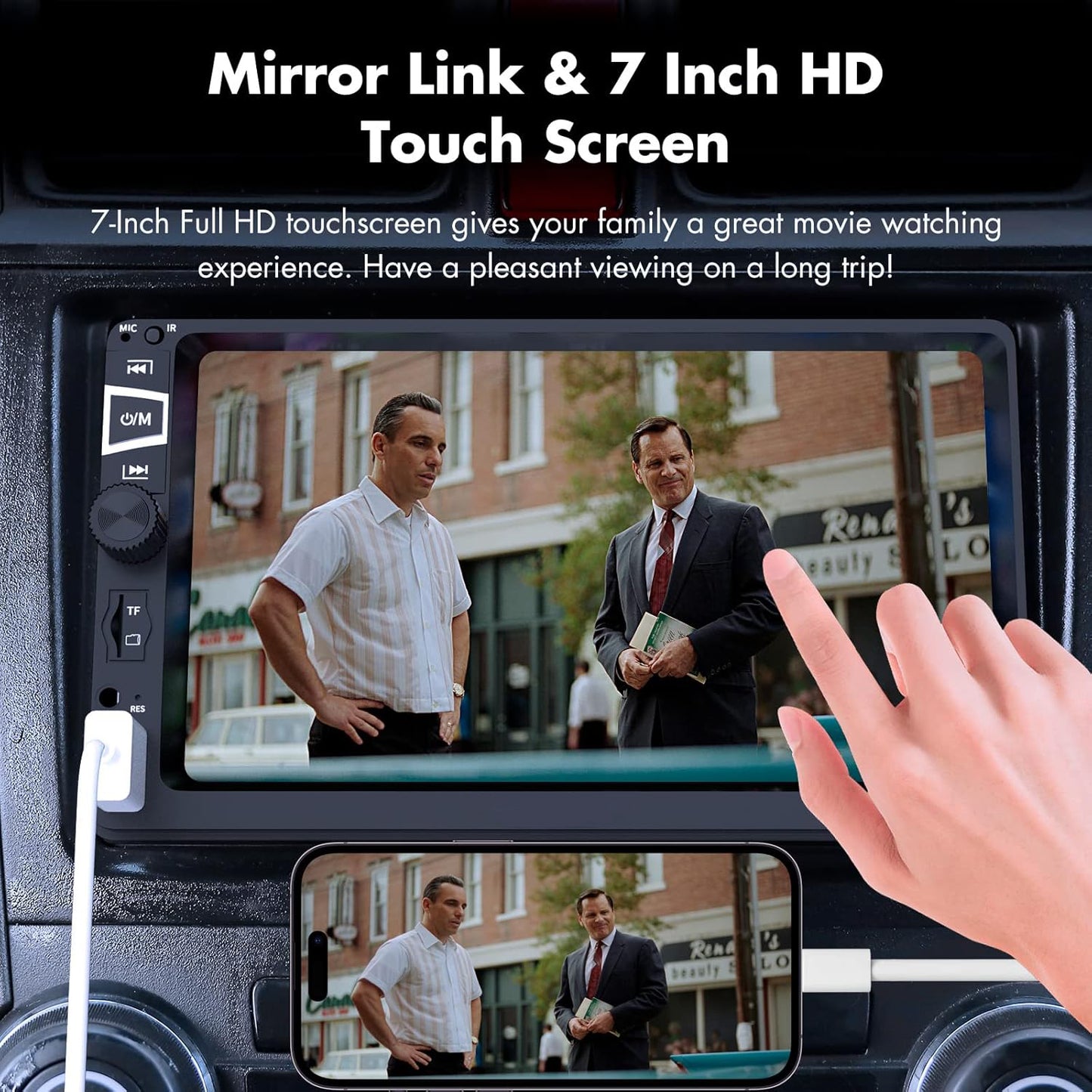 Lieucyst Double Din Car Stereo with Wireless Apple CarPlay and Android Auto, 7-Inch FHD Touchscreen Car Audio Receiver with Bluetooth, FM, Subwoofer, Backup Camera, USB/TF/AUX Port