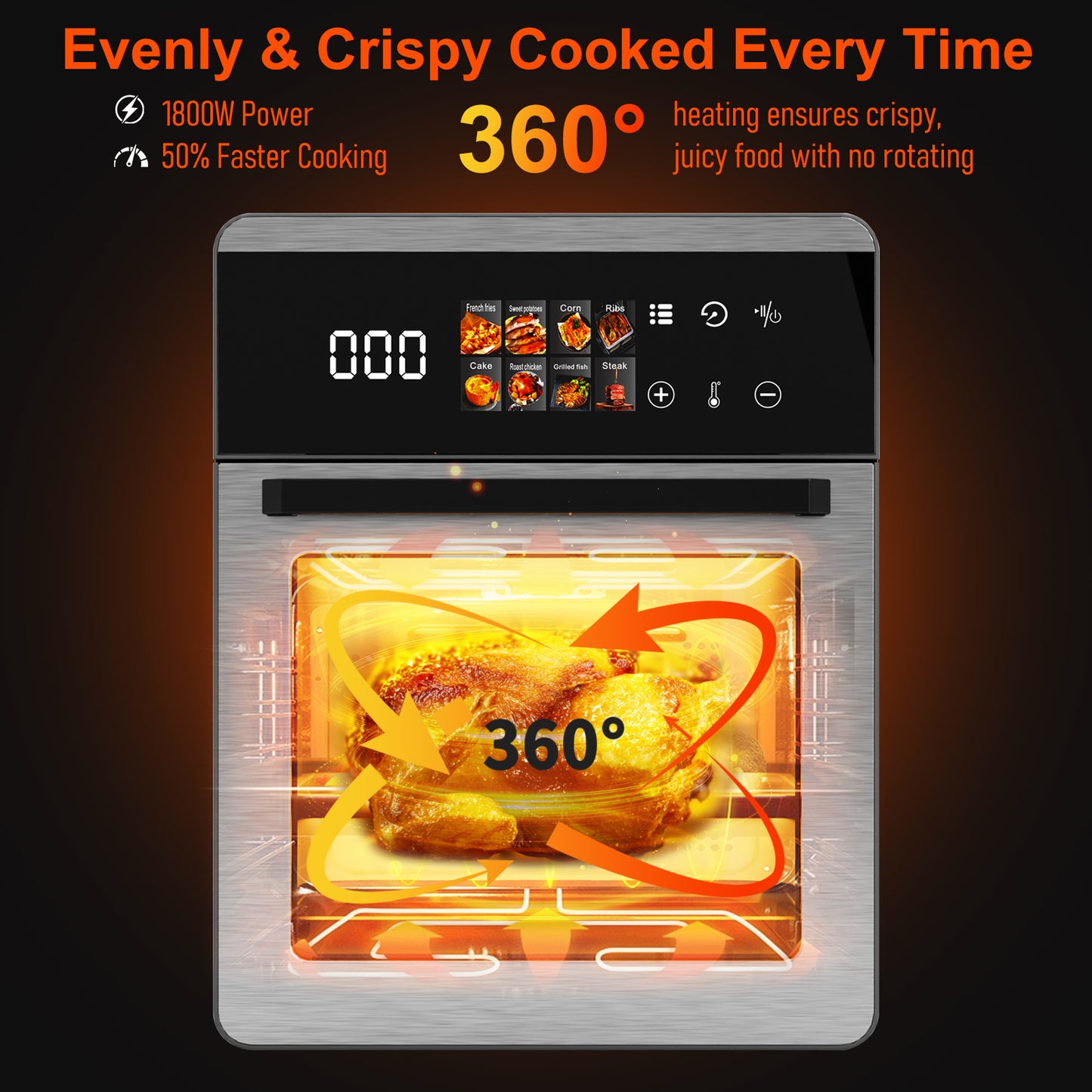 Bluebow 21QT Air Fryer Oven, 8-In-1 Multifunctional, Digital Touchscreen, Extra Large Countertop Oven for Family