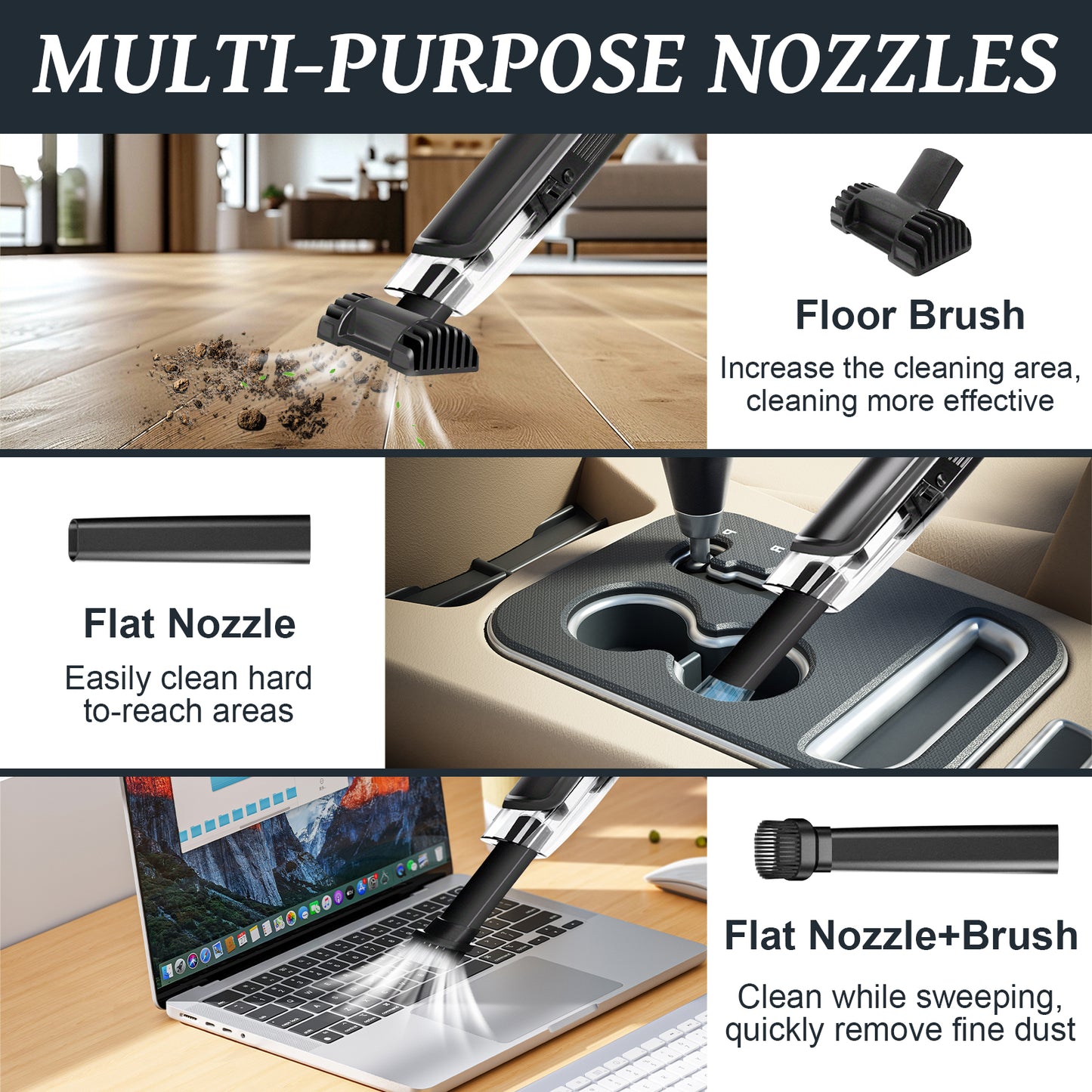 Pentantan Car Vacuum Cleaner, 9000Pa Cordless Handheld Vacuum, Lightweight Powerful Suction with Multi-Nozzles for Car