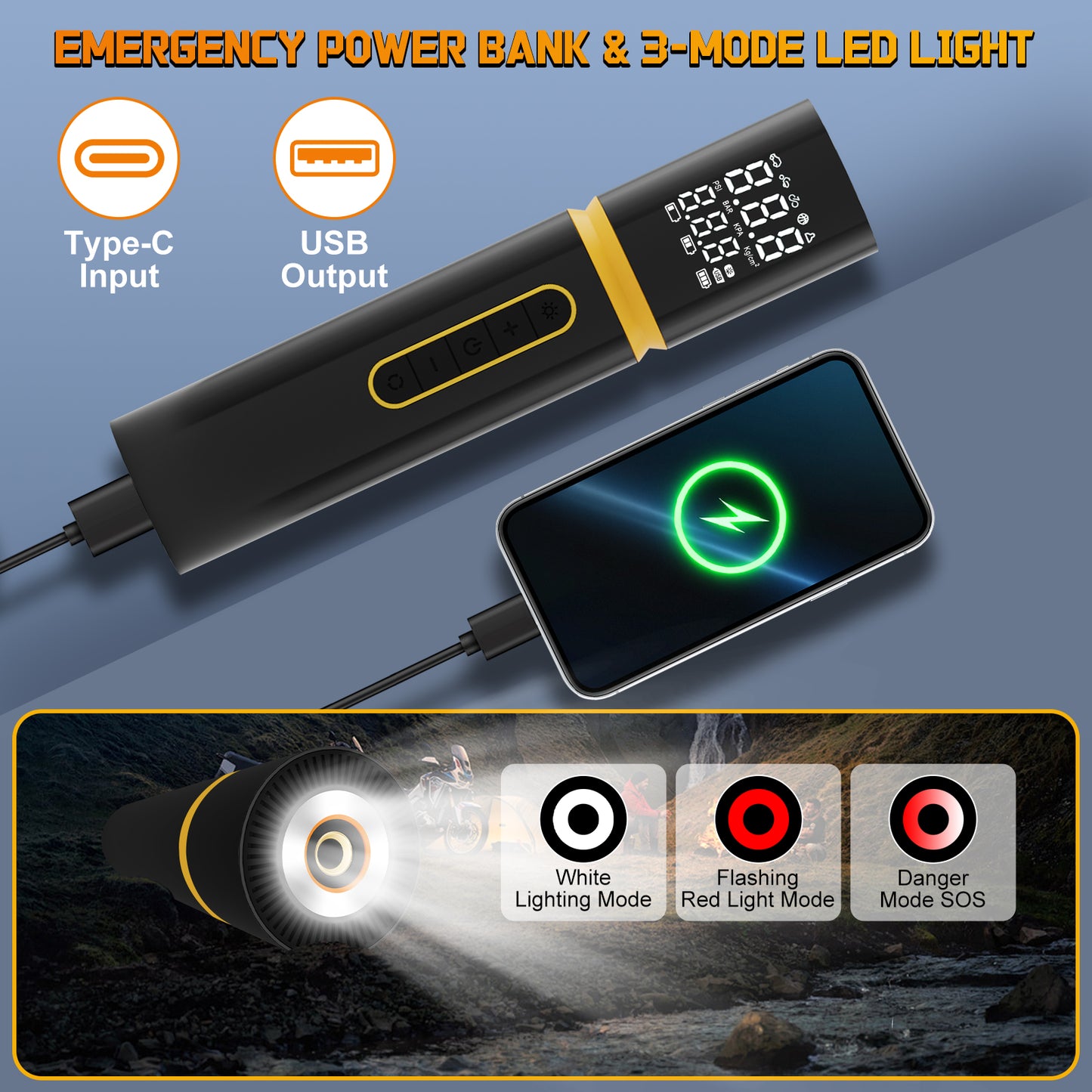 Pentantan Cordless Portable Tire Inflator, Air Compressor 160 PSI Air Pump with Automatic Shutoff for Car