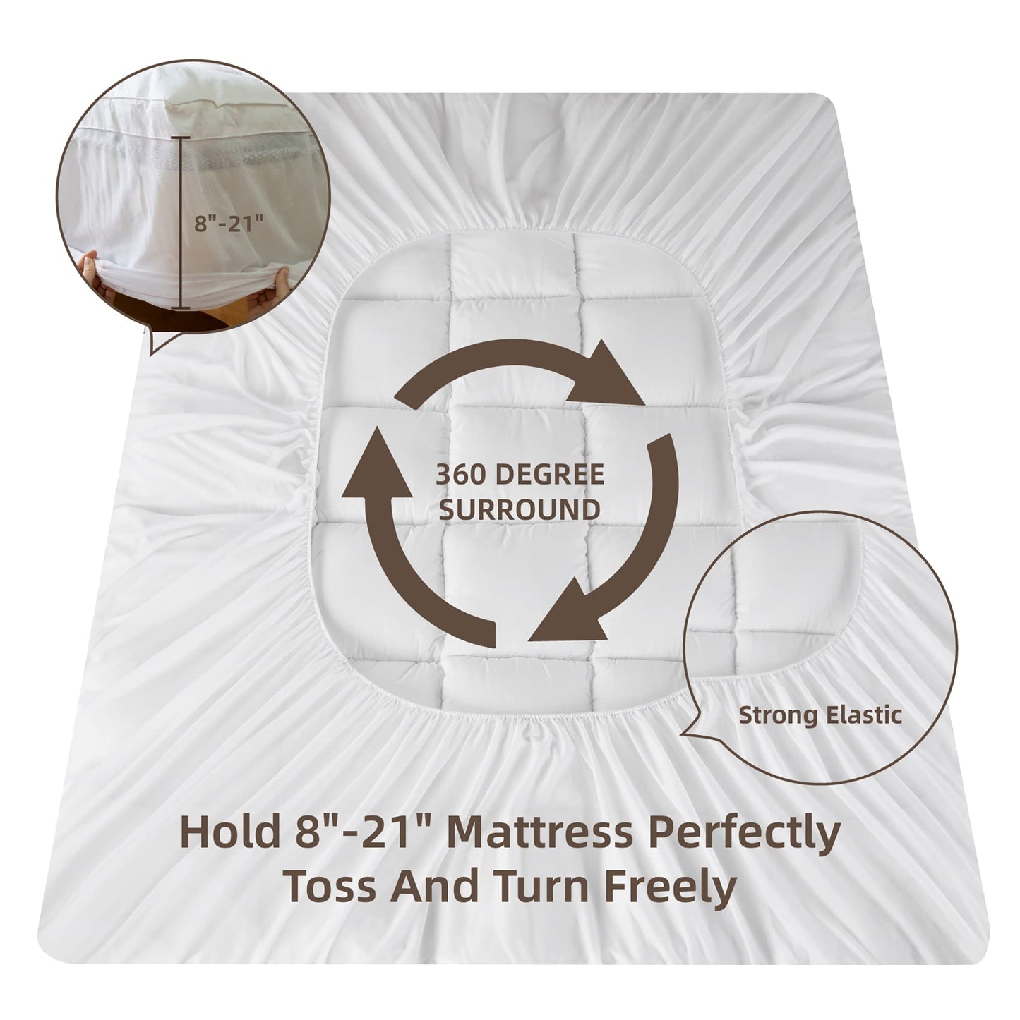 Queen Mattress Topper, Cooling Mattress Pad, 400Tc Extra Thick Cotton Mattress Cover, Fluffy Pillow Top with Snow Down Alternative Mattress Protector, 8-21" Deep Pocket, Bed Comfort