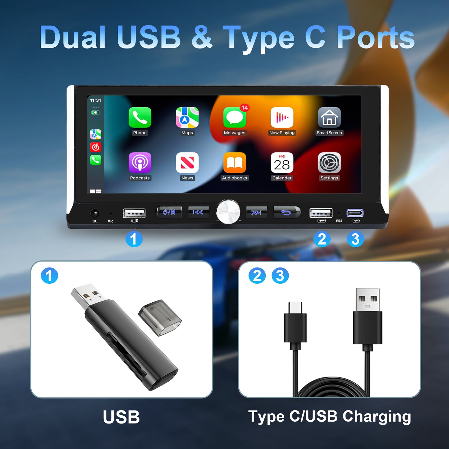 Lieucyst Wireless Single Din Car Stereo with Apple Carplay & Android Auto, 6.9" Touchscreen Car Audio Receiver, Mirror Link, Bluetooth 5.0, FM Radio, Support Type-C/USB Fast Charging, Rear View Camera