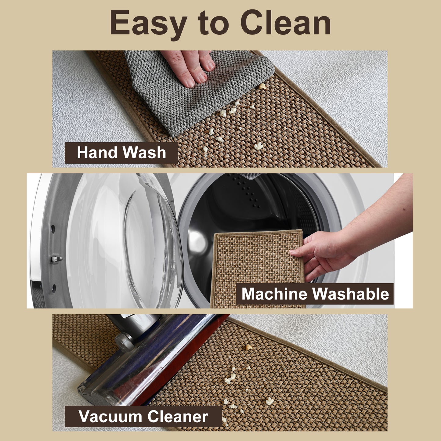 Pentantan Stair Treads for Wooden Steps, 15 Pack 8"x30" Non-Slip Stair Treads, Indoor Machine Washable Stair Runners for Elders and Pets, Beige