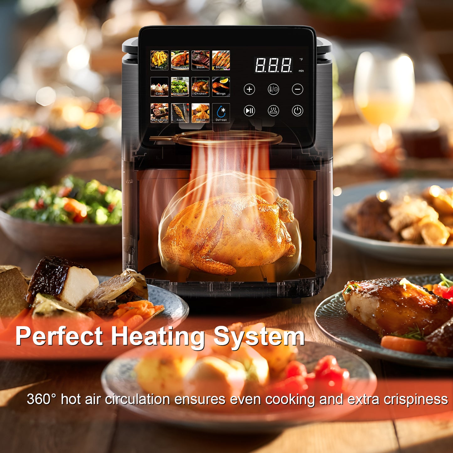 Bluebow 9QT Air Fryer with Large Touch Screen, 12-In-1 Multi-Functional, Visible Window, Oil-Free Cooking, Black