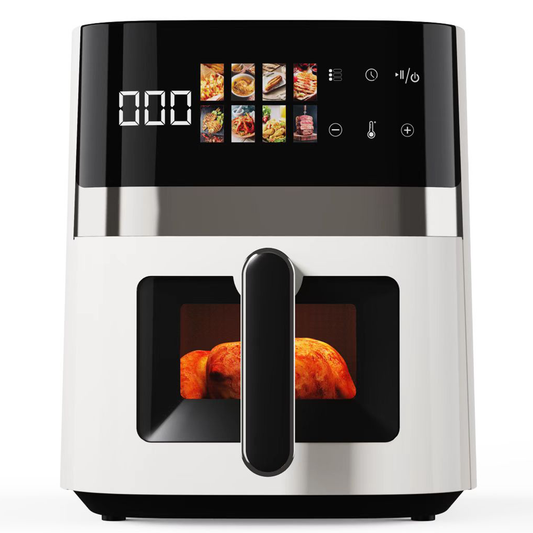 Bluebow 6QT Air Fryer, 8-in-1 Electric Hot Oven with Digital LED Touchscreen, Visible Window, 1500W, New, White