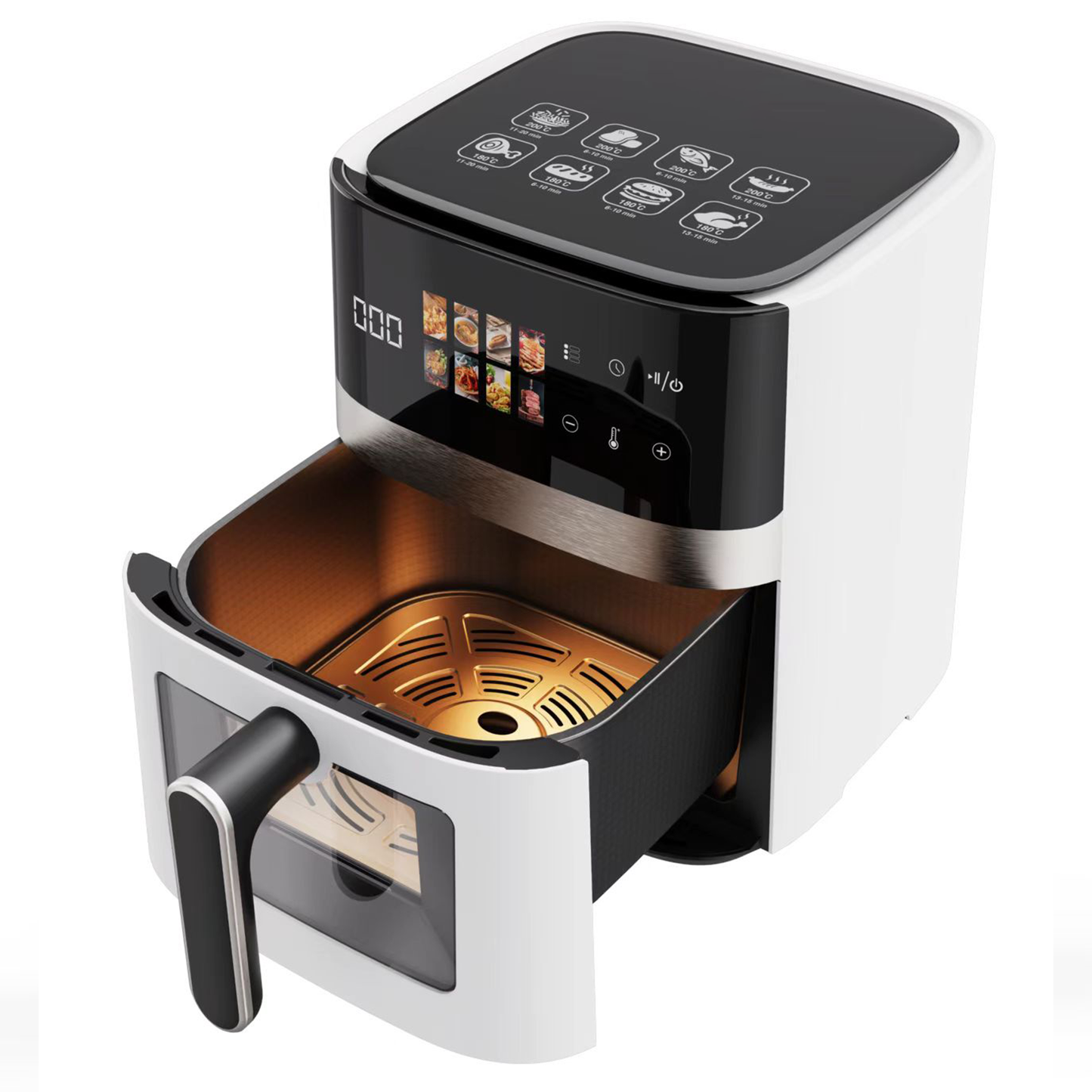 Bluebow 6QT Air Fryer, 8-in-1 Electric Hot Oven with Digital LED Touchscreen, Visible Window, 1500W, New, White