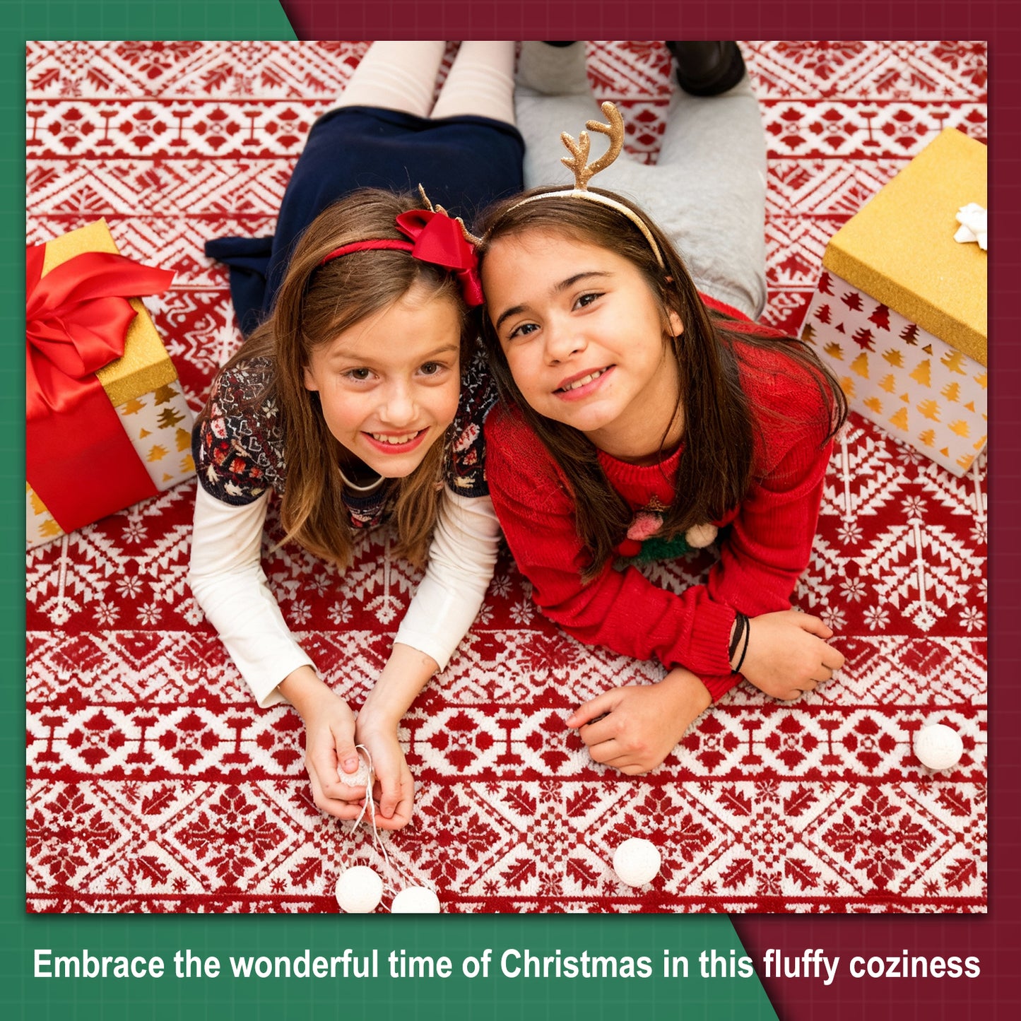 Pentantan Christmas Area Rugs, Washable Indoor Kitchen Rug for Entry Hallway Bathroom Bedroom, Vintage Soft Area Rug, Non Slip Back, Red