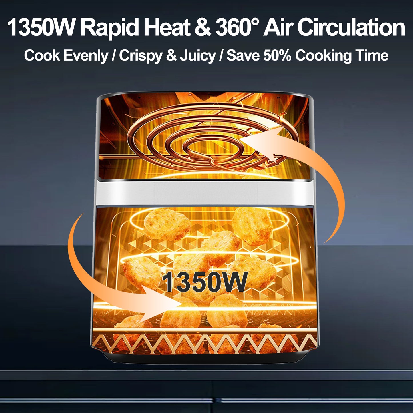 6QT Air Fryer, 8-in-1 Hot Oven with Digital LED Touchscreen, Visible Window, 1500W, Black