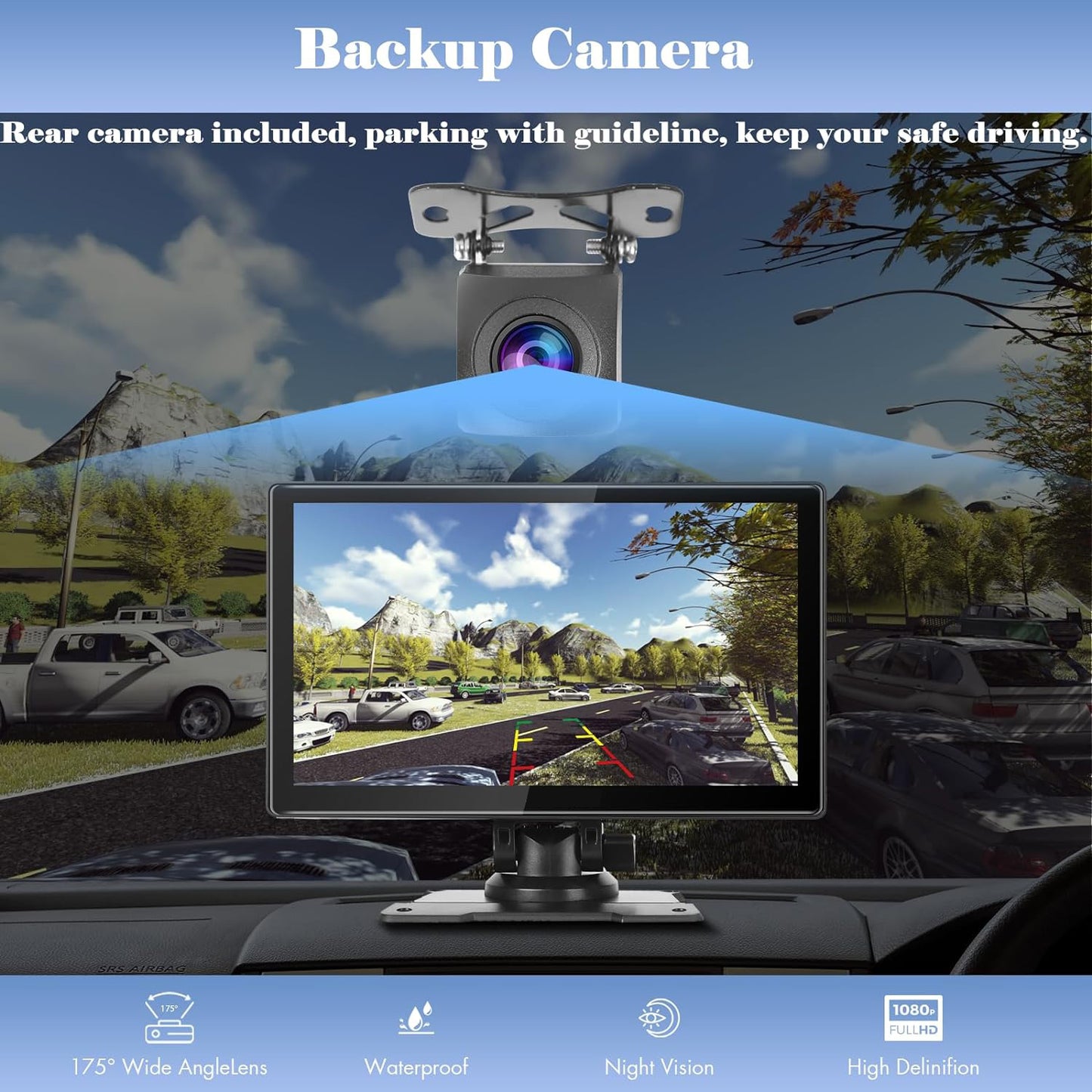 Lieucyst Portable 9" Car Stereo, Wireless Apple Carplay Dash Mount with Siri/Fm, Backup Camera