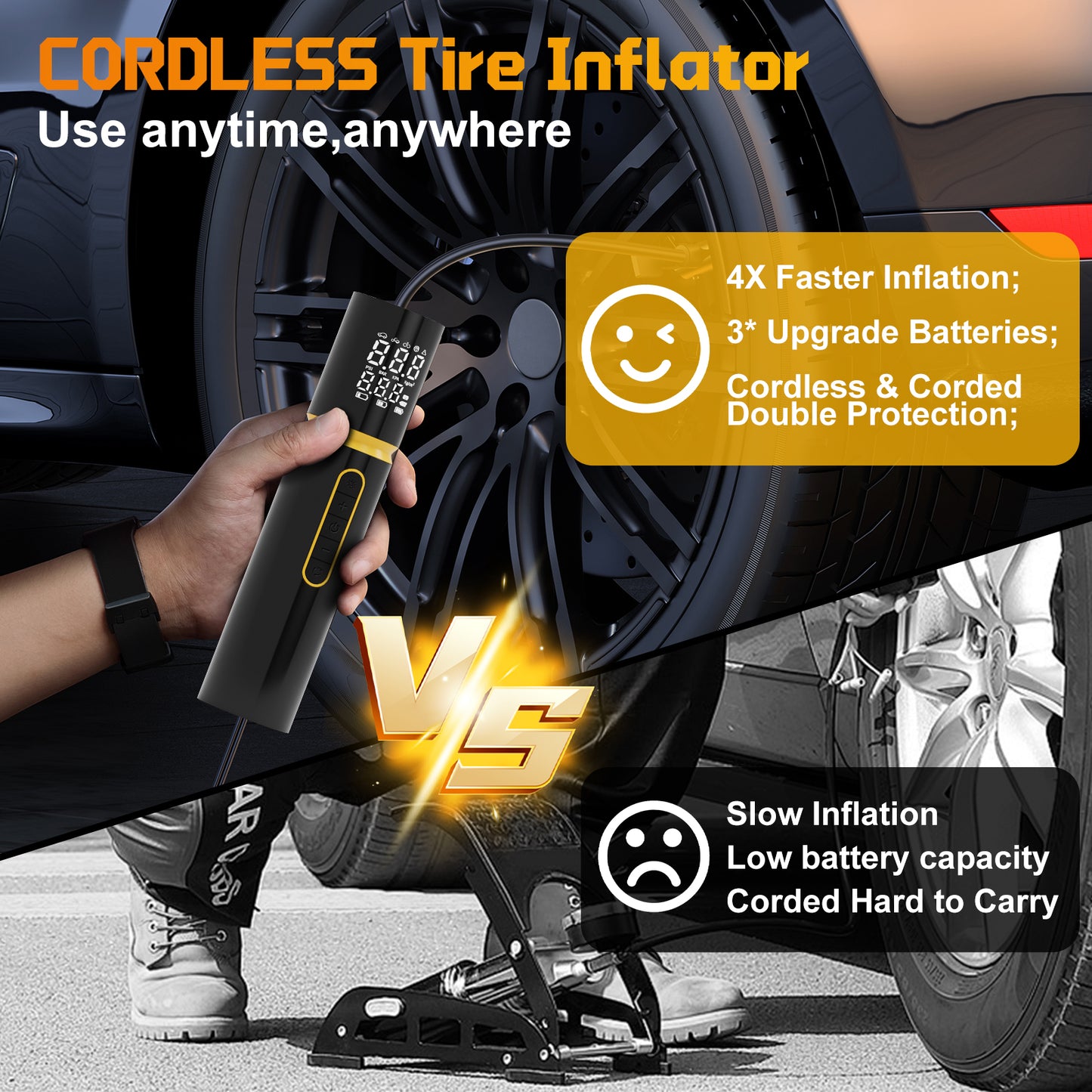 Pentantan Cordless Portable Tire Inflator, Air Compressor 160 PSI Air Pump with Automatic Shutoff for Car