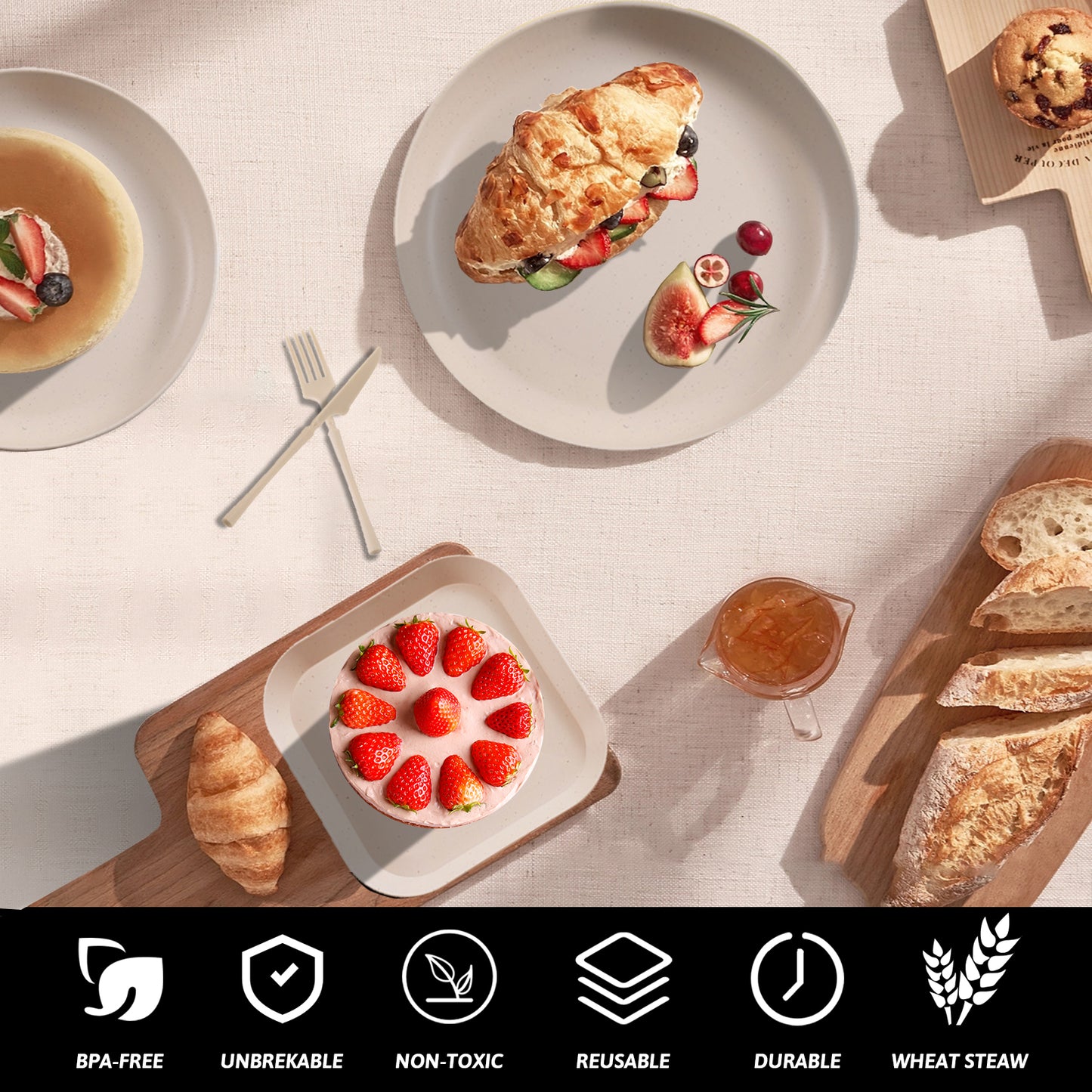 Wheat Straw Dinnerware Sets, 48 Pcs Unbreakable Dinnerware Sets for 4, Microwave Dishwasher Safe