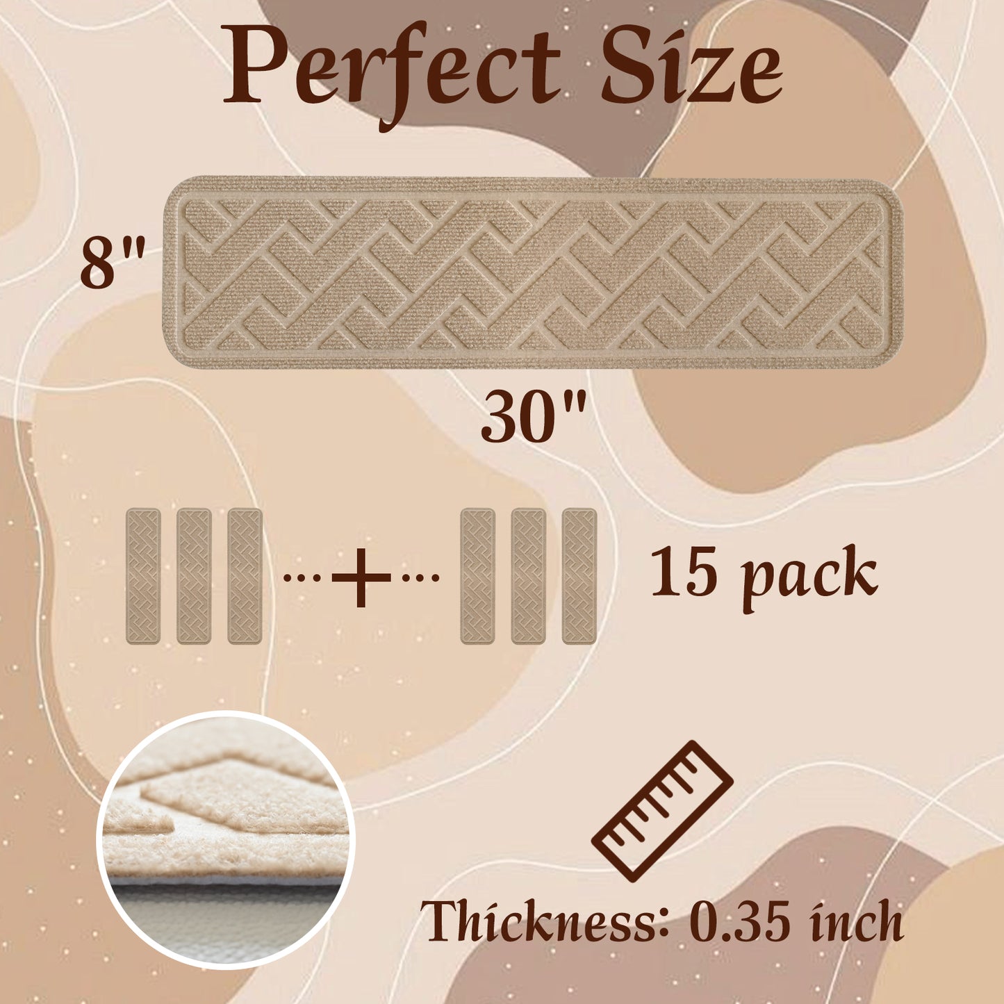 Pentantan Stair Treads for Wooden Steps, 15 Pack 8"x30" Non-Slip Stair Treads, Indoor Machine Washable Stair Runners for Elders and Pets, Beige