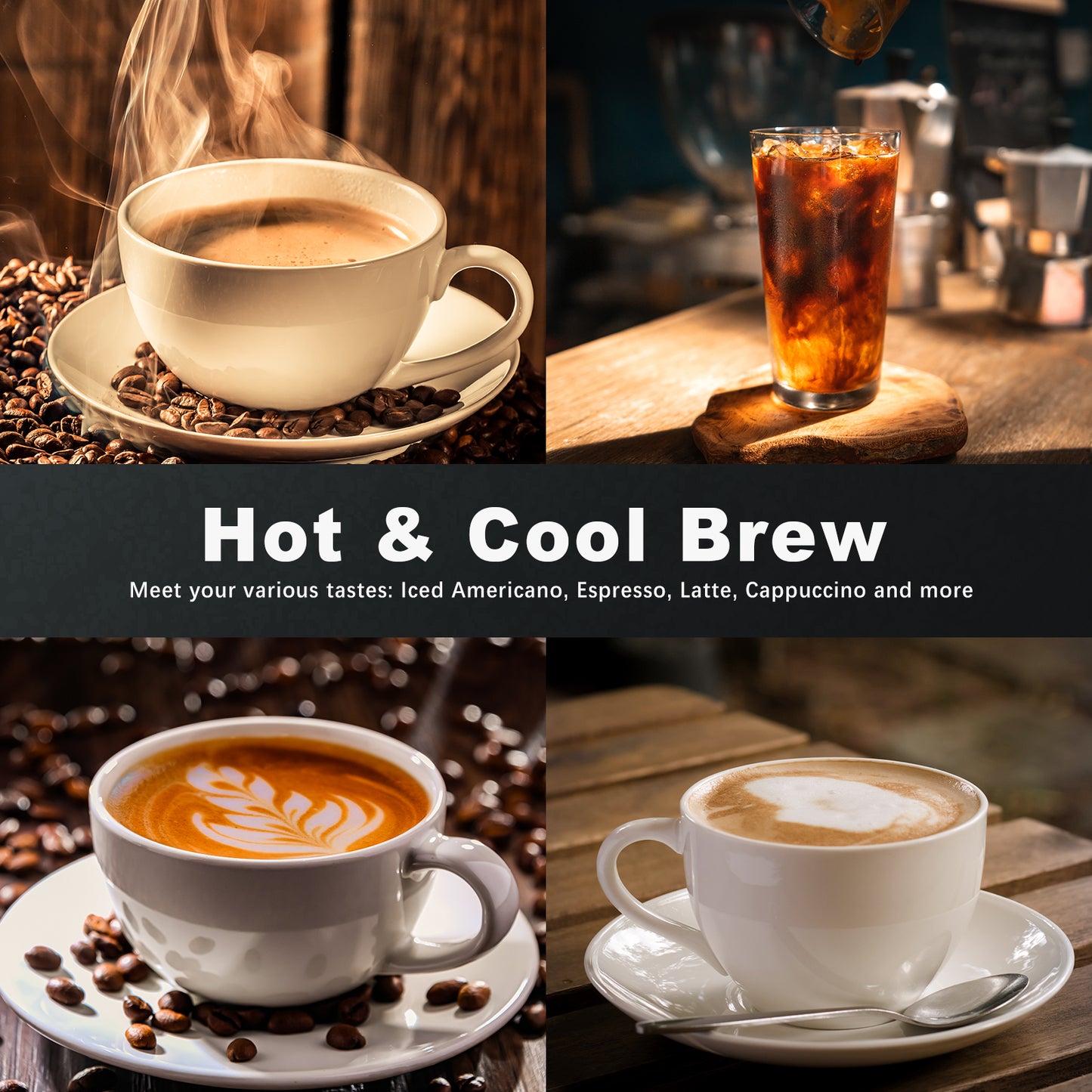 Bluebow All-in-One Espresso Machine with Grinder, 20-Bar Automatic Coffee Maker, Built-in Milk Frother for Latte & Cappuccino, Single/Double Shot Brew, Touchscreen - Stainless Steel