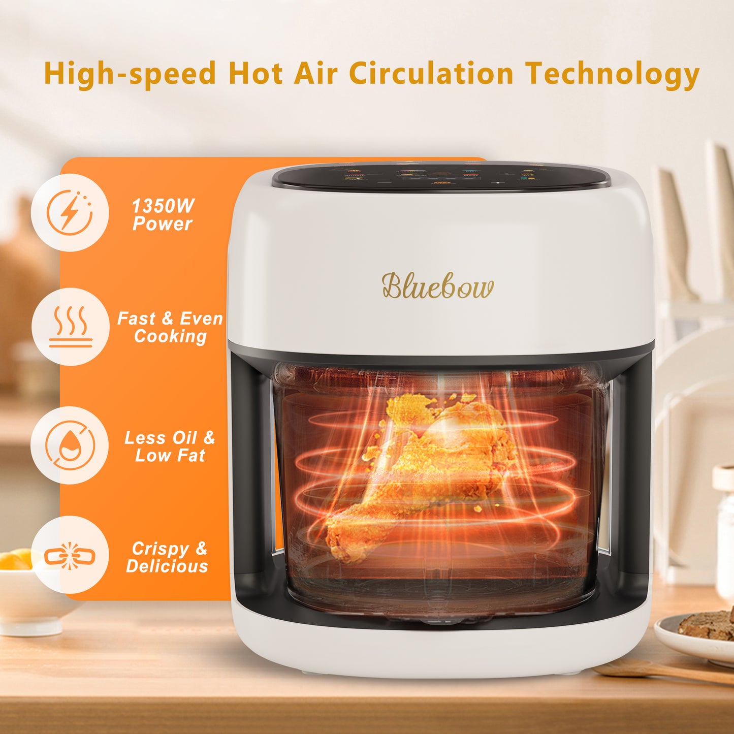 Bluebow Glass Air Fryer, 5QT Air Fryer with Viewing Glass Pot, Air Fry, Roast, Reheat, Dehydrate, Nonstick & Dishwasher Safe Basket,97% Less Oil