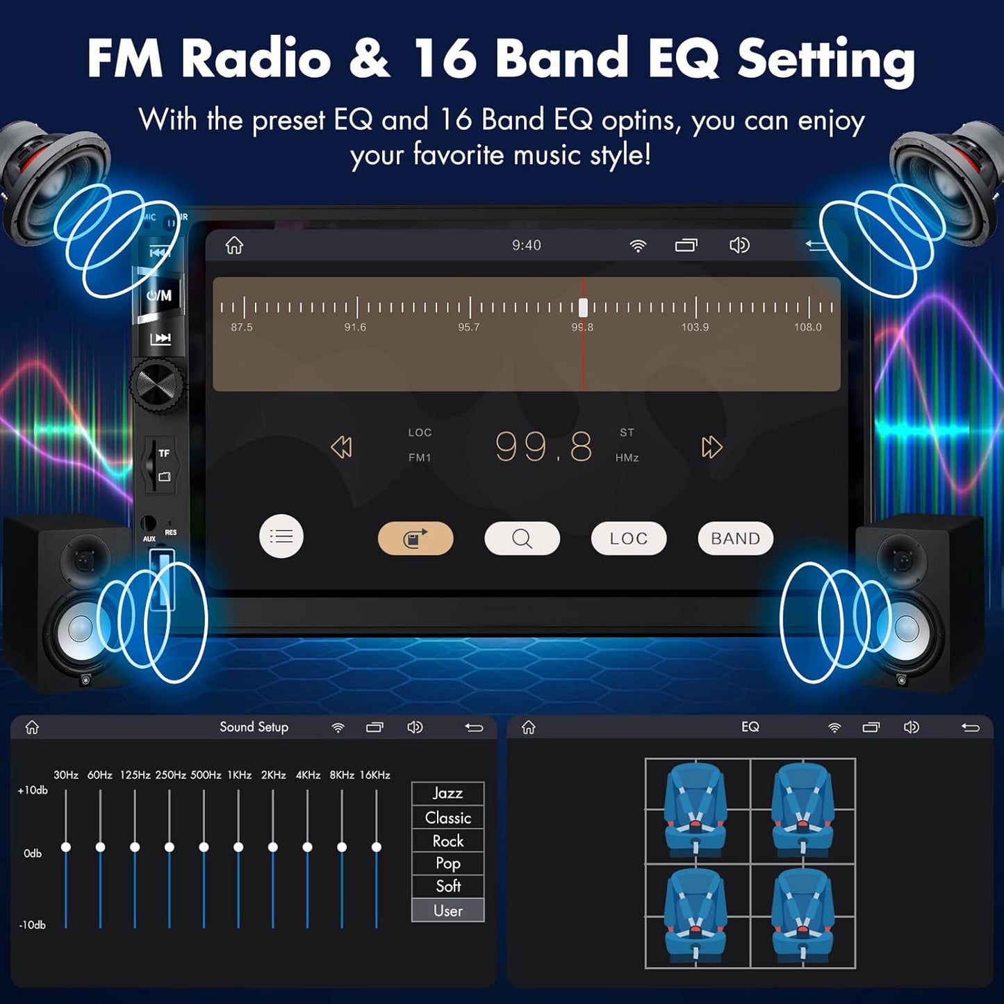 Lieucyst Double Din Car Stereo with Wireless Apple CarPlay and Android Auto, 7-Inch FHD Touchscreen Car Audio Receiver with Bluetooth, FM, Subwoofer, Backup Camera, USB/TF/AUX Port