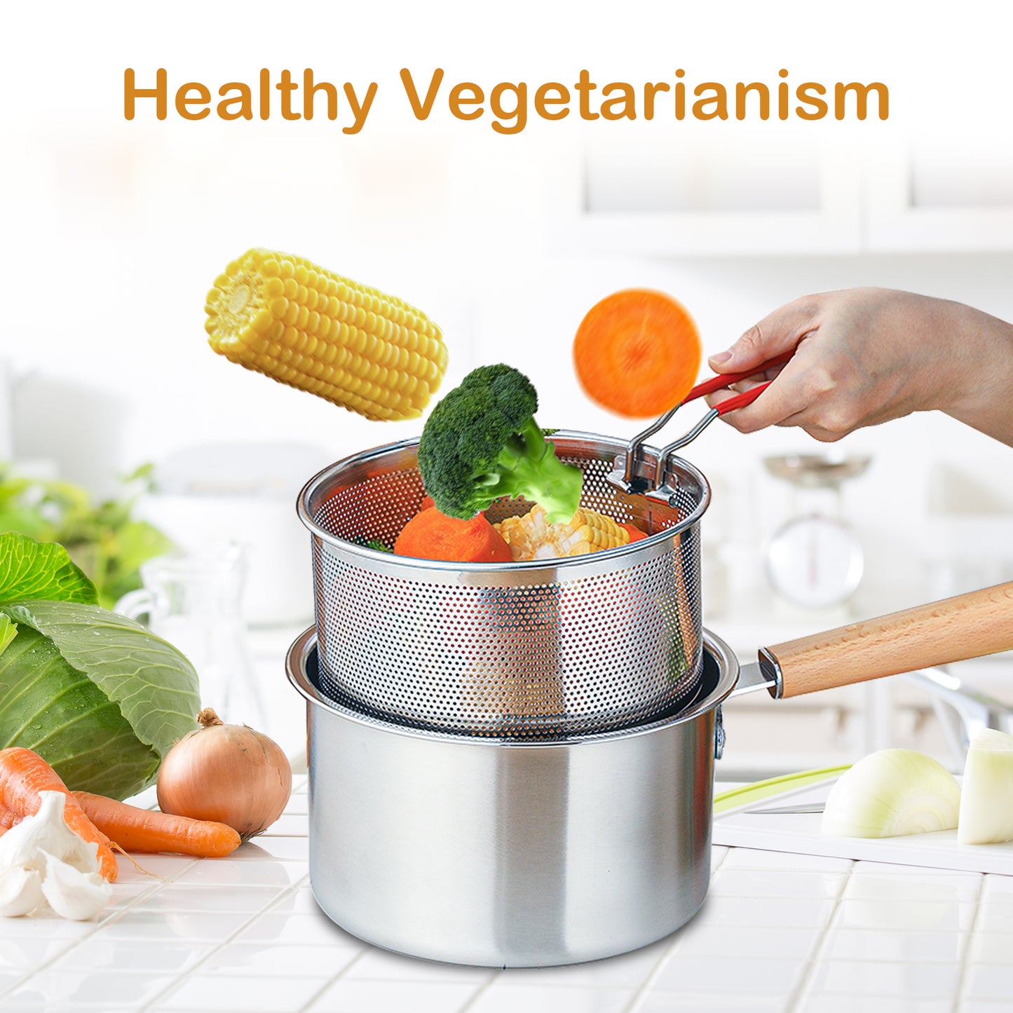 Deep Fryer Pot, Stainless Steel Fryer Pot with Basket and Handle, 3QT Oil Strainer Pot with View Window