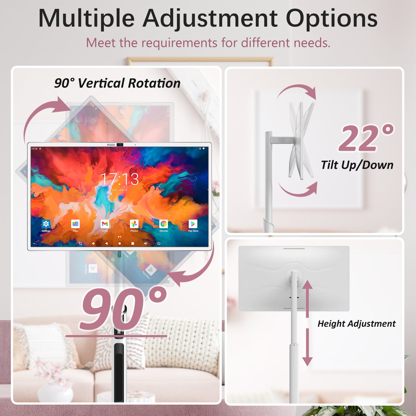 SANPTENT 32" Portable Touch Screen TV on Wheels, 8GB RAM 128GB Storage, 1080P Rolling Smart TV, Android OS 13, Full Swivel Rotation, Remote