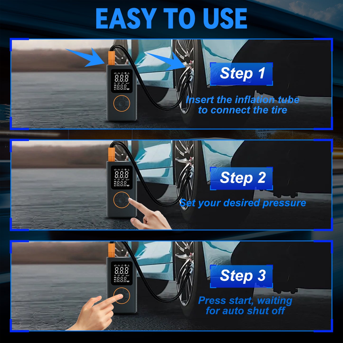 Pentantan Portable Tire Inflator, 150 PSI Cordless Air Compressor, Digital Pressure Gauge Air Pump with Automatic Shutoff & 3 Modes LED Light for Car, Motorcycles, Bicycles, Balls