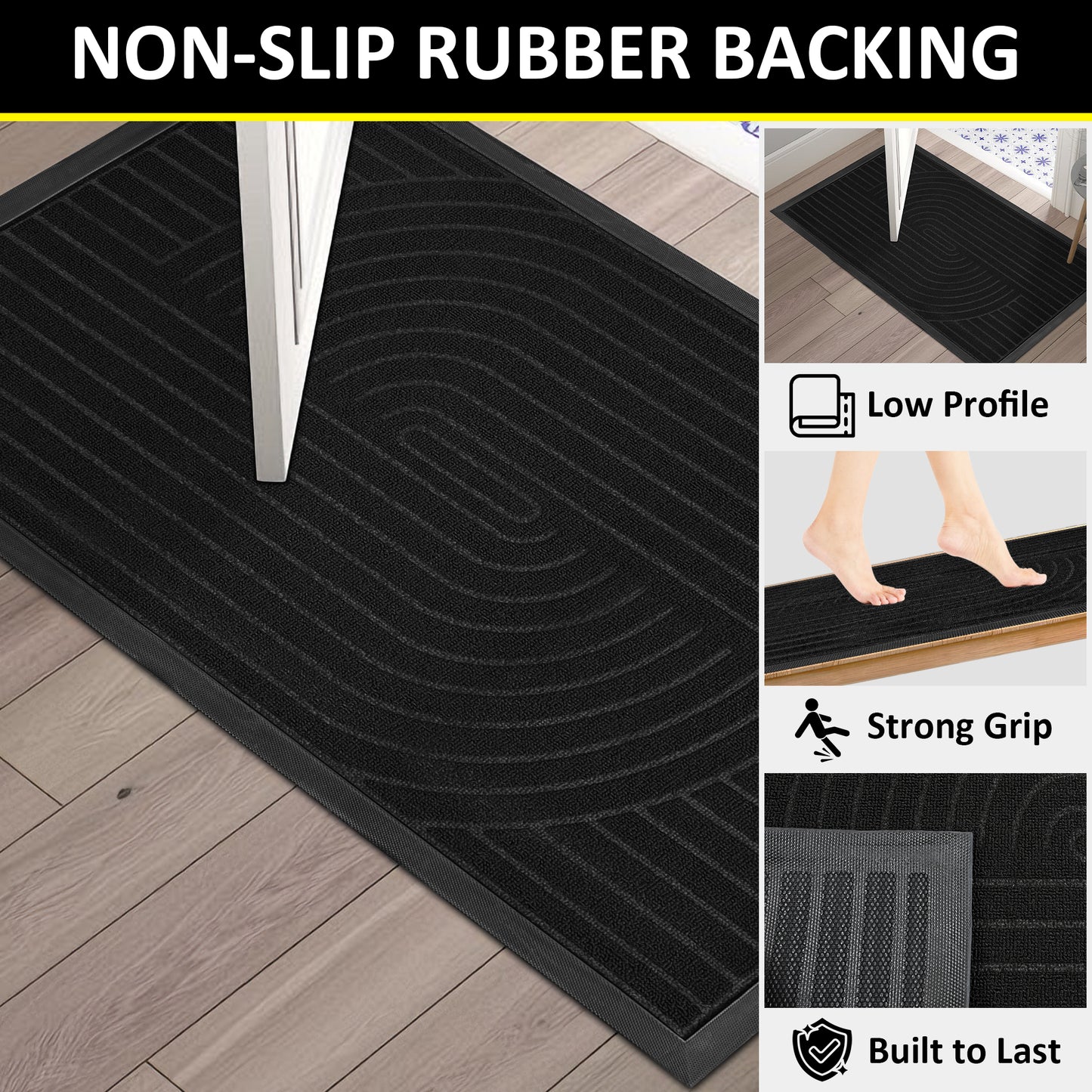 Vaparinckl Front Door Mat, Non Slip Doormat, Eco-Friendly Welcome Outdoor Mat, Absorbent Rubber, Low Profile Dirt Trapper Indoor Rug For Entryway & Outside Entrance