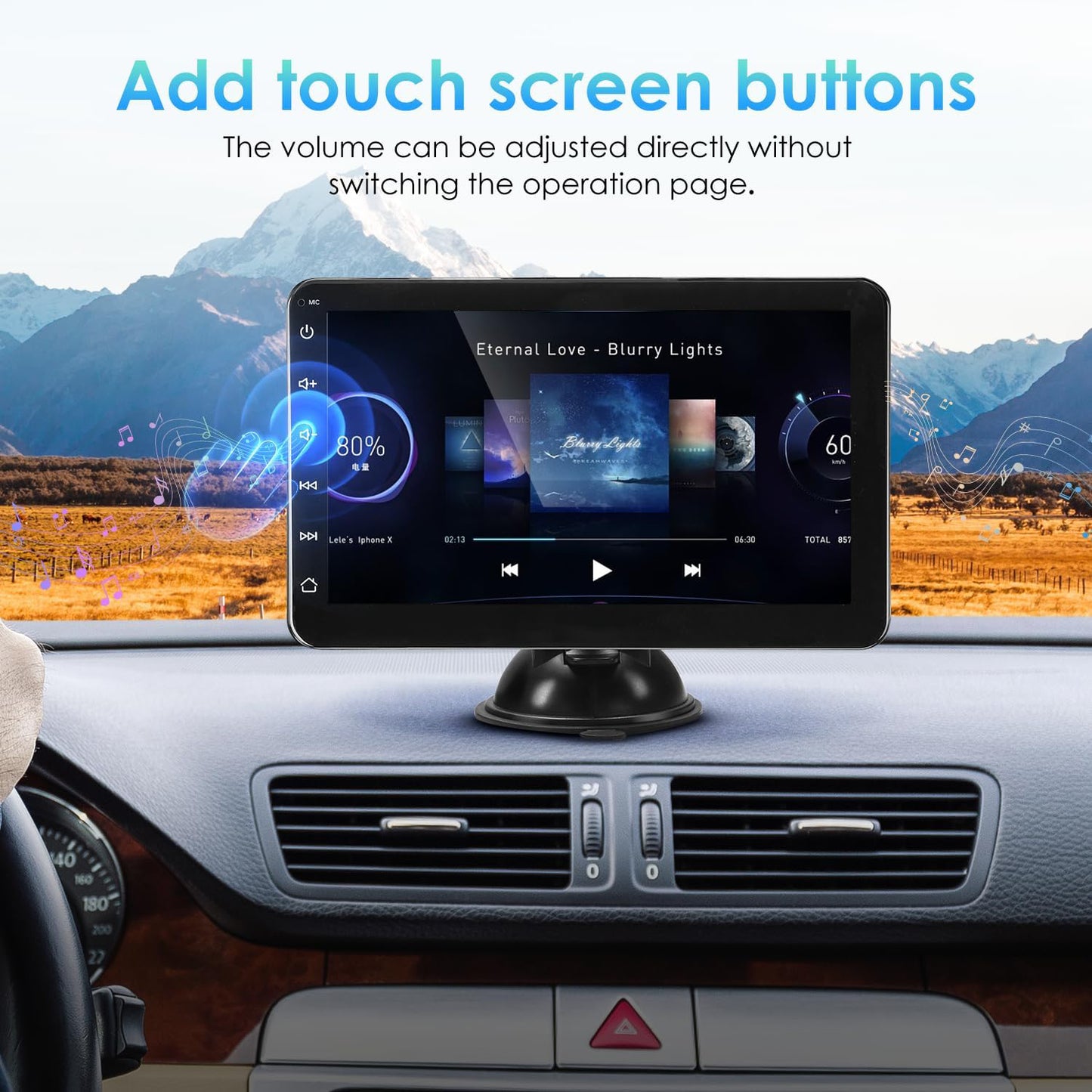Wireless 7” Car Stereo, Portable Touchscreen Apple CarPlay & Android Auto, Car Audio Receiver with Backup Camera, Bluetooth
